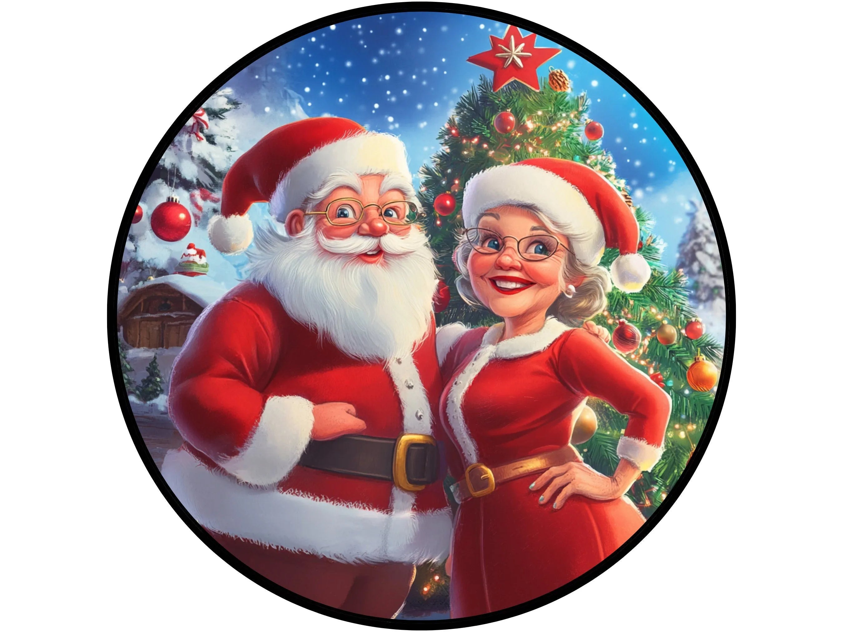 Arte mural navideño de Papá Noel y la Sra. Claus, decoración para árbo, image size:2700x2025