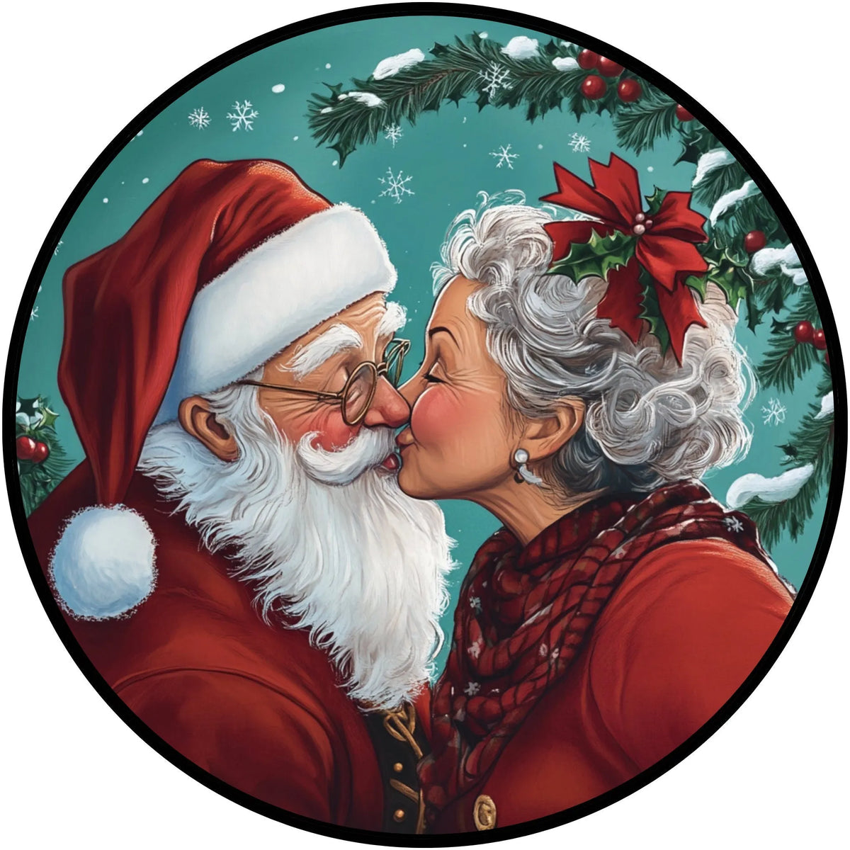 Santa & Mrs. Claus Kissing Romantic Christmas Wreath Sign – Holiday