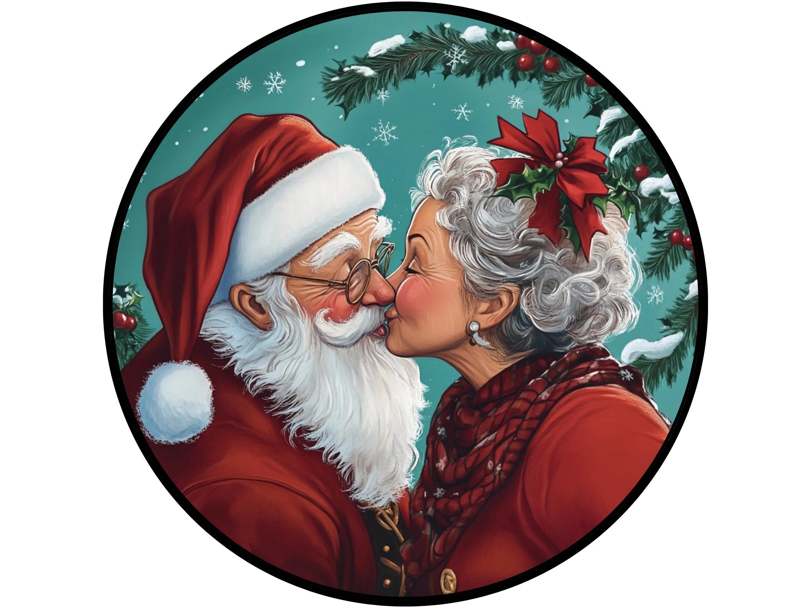 Santa and Mrs. Claus Kissing Sign, Romantic Christmas Decor, Holiday Wall Art