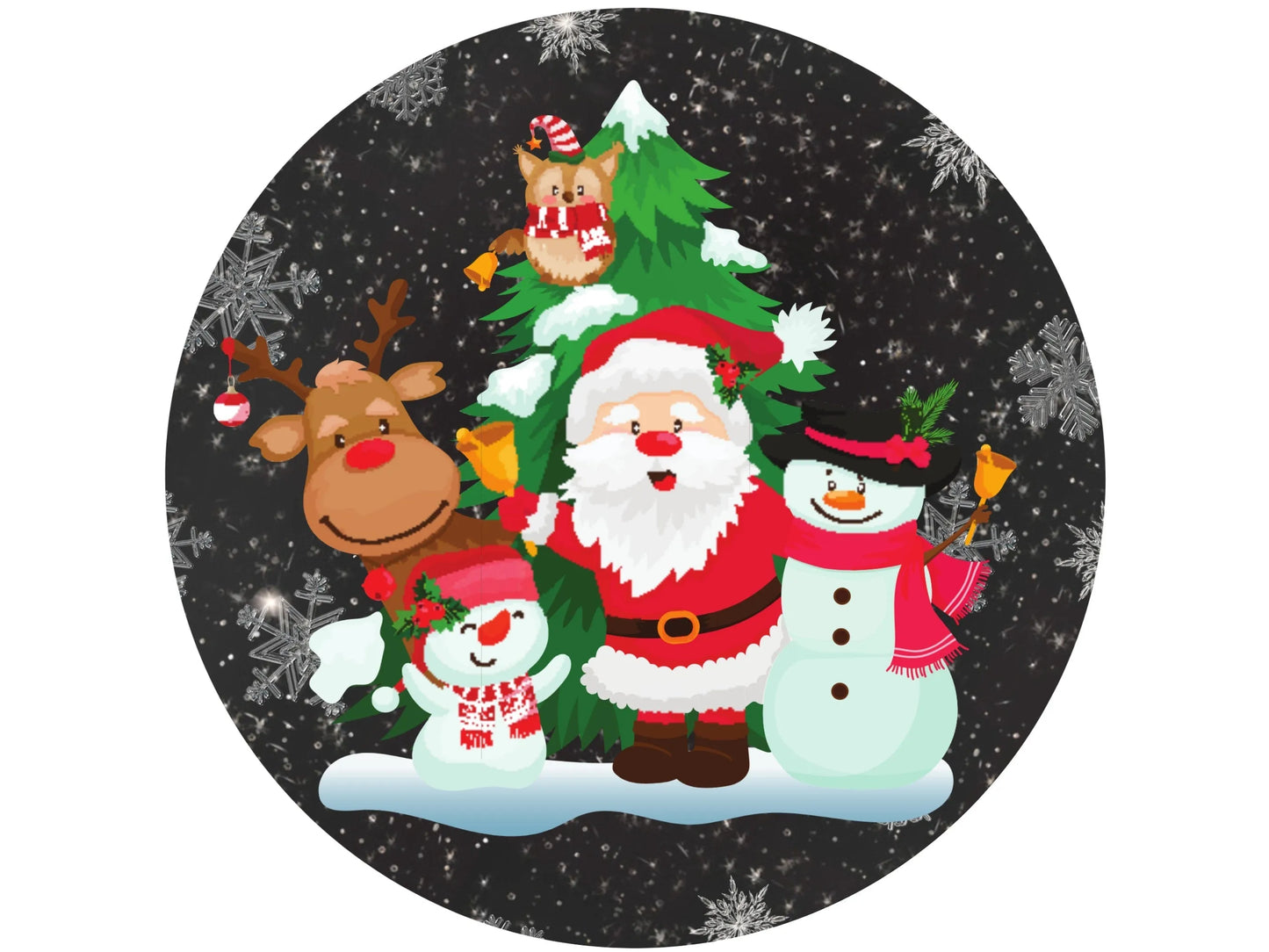 Santa Claus and friends in the snow wreath sign, Snowman and reindeer sign, sign for December, sign for Christmas