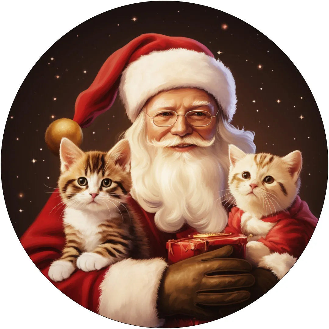 Santa Claus with Cats Christmas Sign, Holiday Decor with Kittens, Santa Wall Art, Christmas Home Decoration