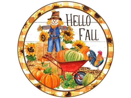 Scarecrow Hello Fall Wreath Sign, fall pumpkin wreath attachment, scarecrow wall art, pumpkin patch sign, fall party, scarecrow collector