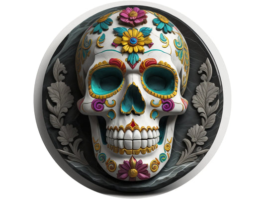 scary carved stone style Day of the Dead wreath sign, Día de los Muertos sign, sign for Halloween