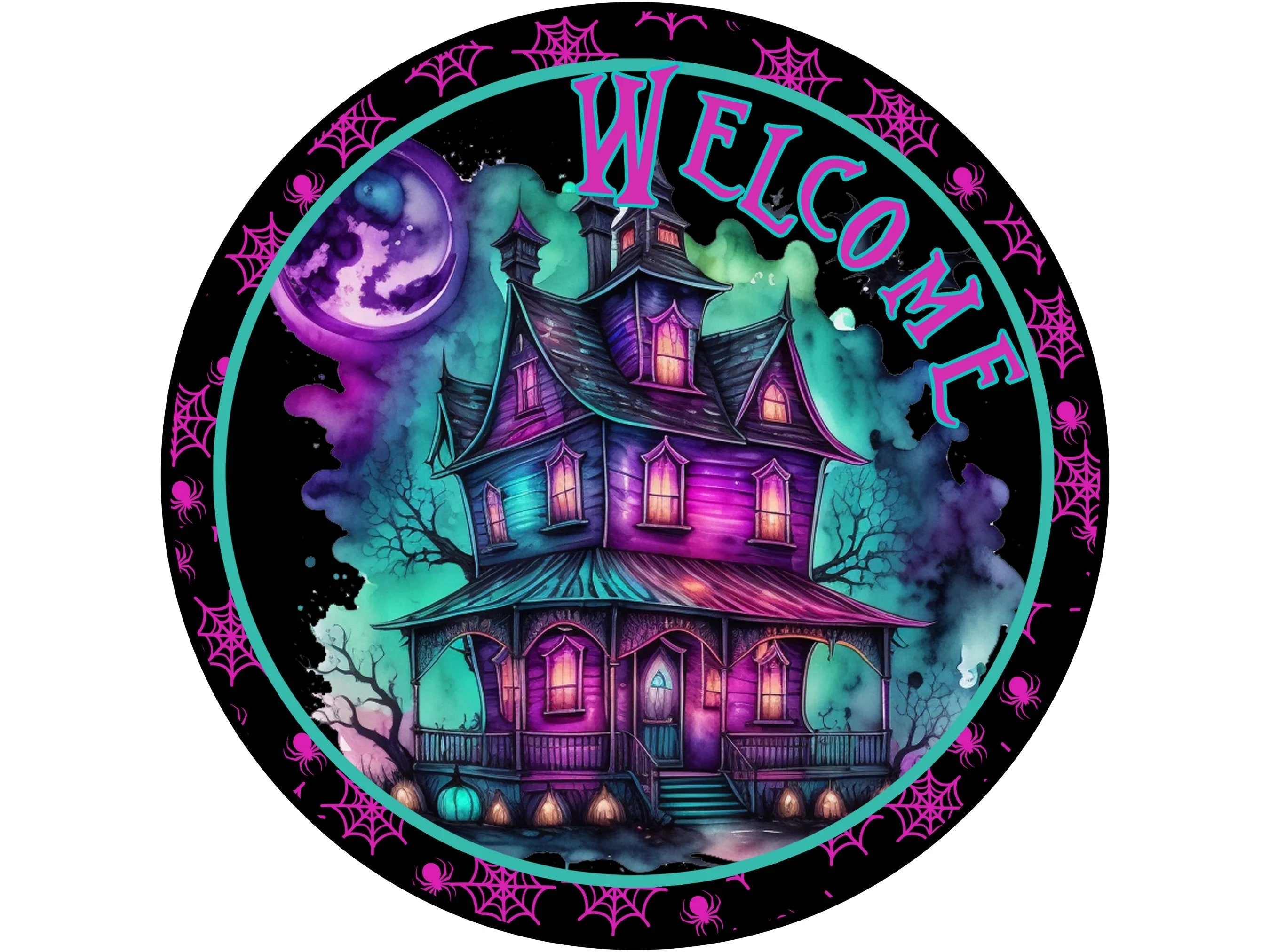 scary welcome Halloween haunted house wreath sign, Haunted House sign, sign for Halloween, sign for October