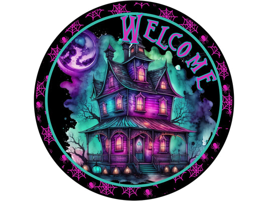 scary welcome Halloween haunted house wreath sign, Haunted House sign, sign for Halloween, sign for October