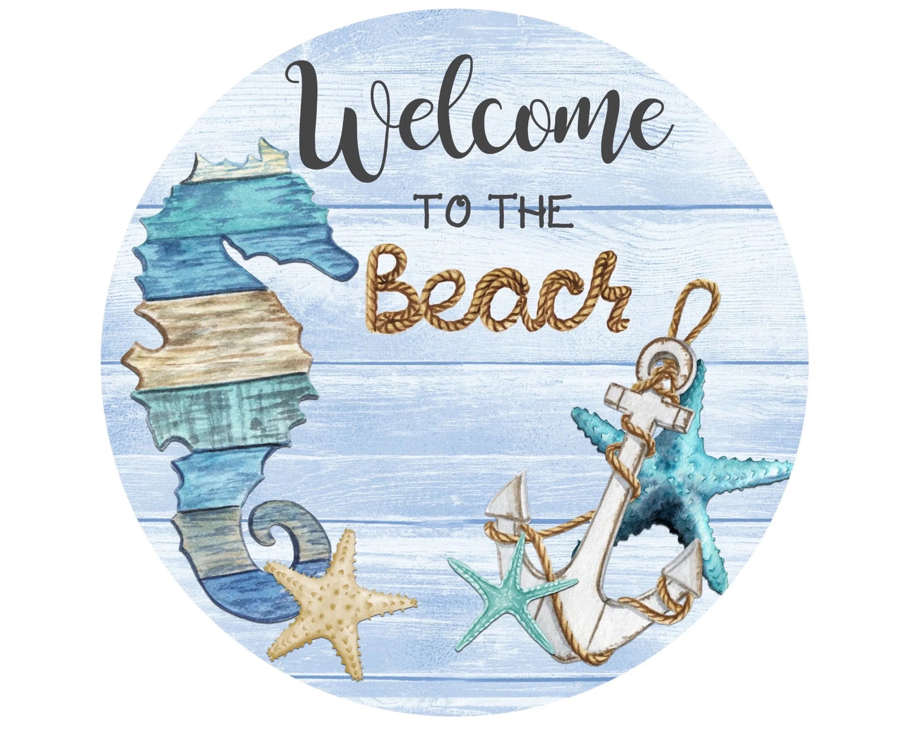 Seahorse beach wreath sign, seahorse collector, welcome to the beach sign, beach decor, boat anchor sign, under the sea sign, starfish decor