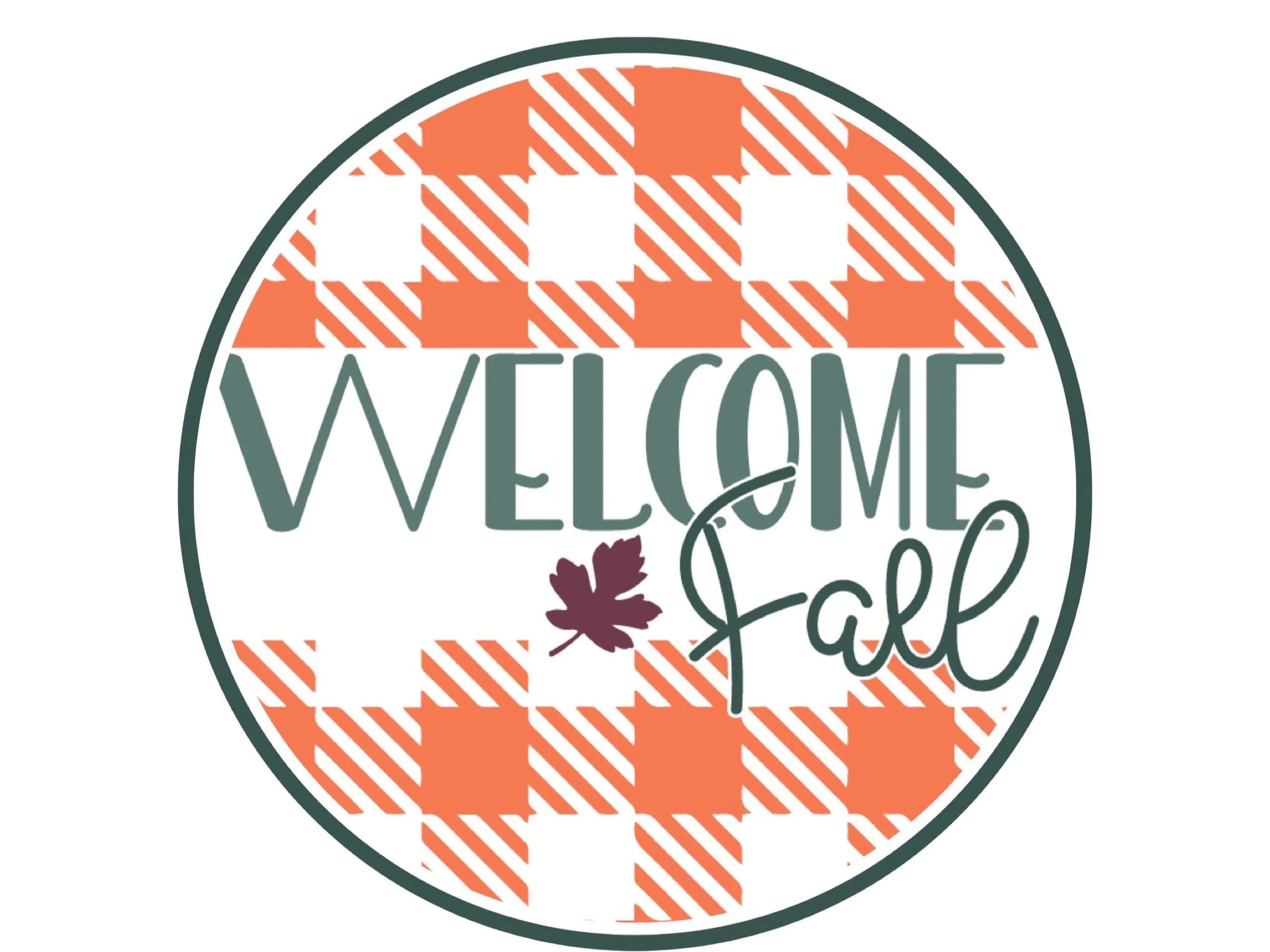 simple orange buffalo check fall welcome sign, autumn pumpkin wreath attachment, welcome fall pumpkin wall art