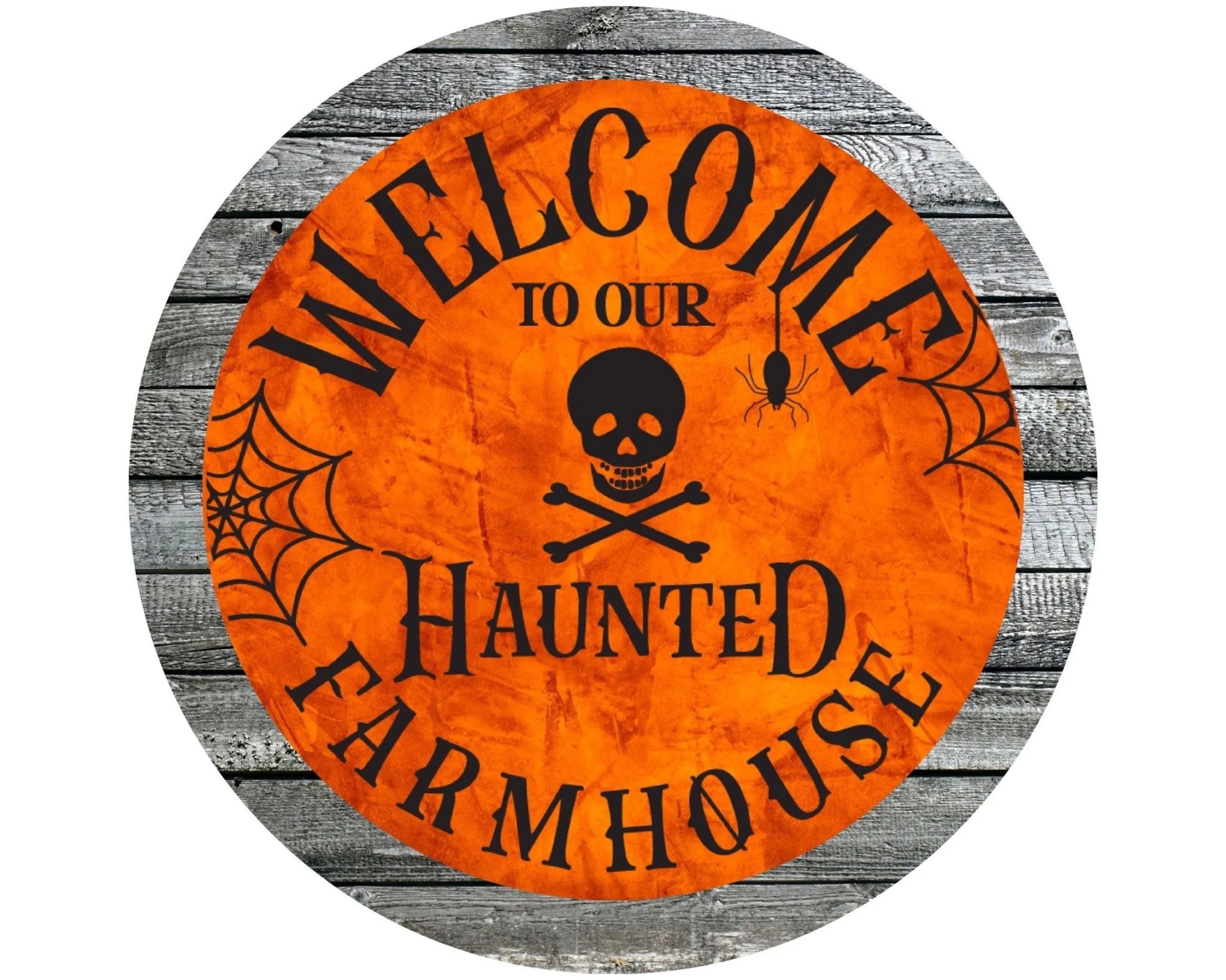 spooky haunted farmhouse Halloween wreath sign, skull and cross bones wreath attachment, Haunted House sign, Trick or Treat decor