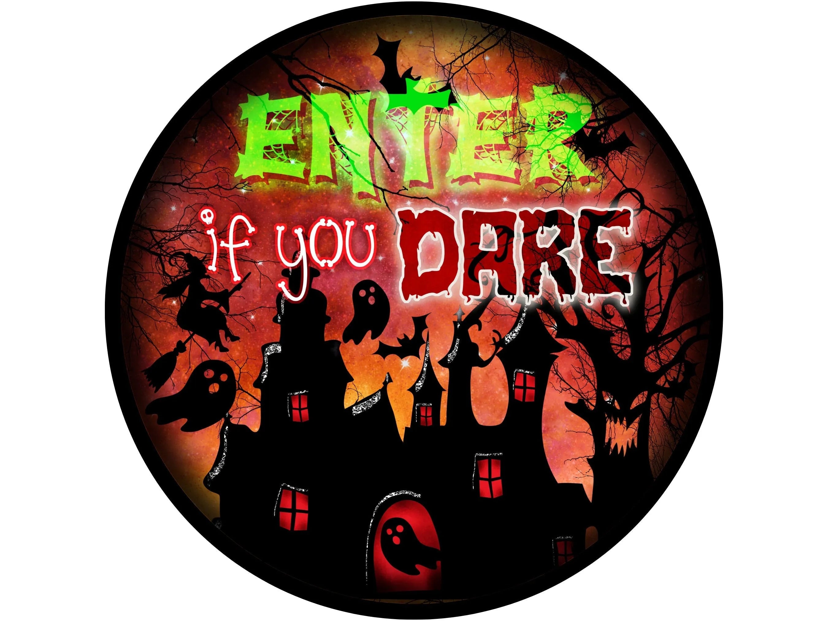 Spooky Haunted House Halloween wreath sign, Ghosts and Bats October 31 sign for front door