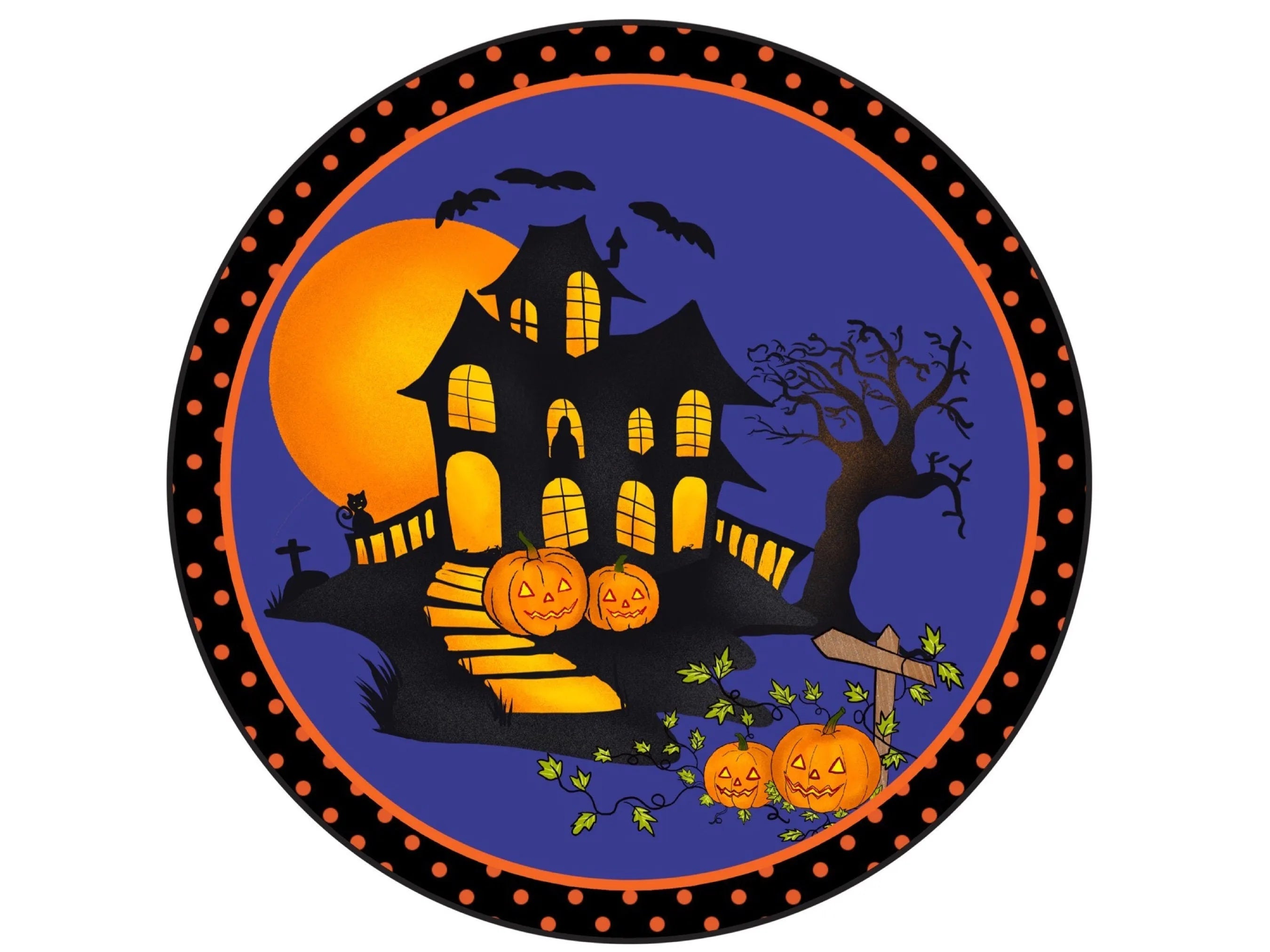 Spooky Haunted House Metal Sign, Halloween Jack-o'-Lantern Decor, Halloween Door Hanger, Creepy Halloween Wall Art, Fall Decoration (B)