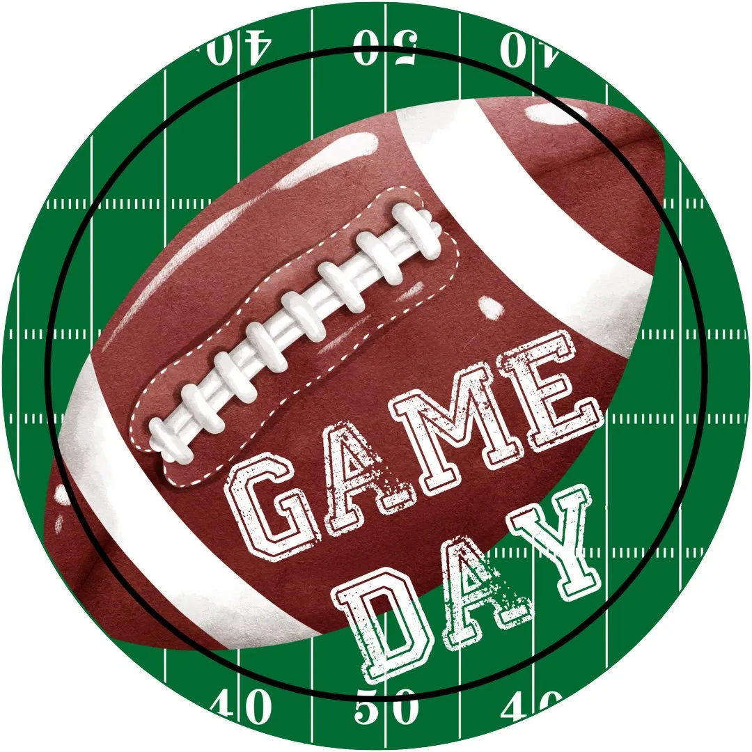 Sports Football Game Day Sign, Tailgate Party Wall Decor, Football Field and Ball Art, Super Bowl Party Door Hanger, Home Football Decor