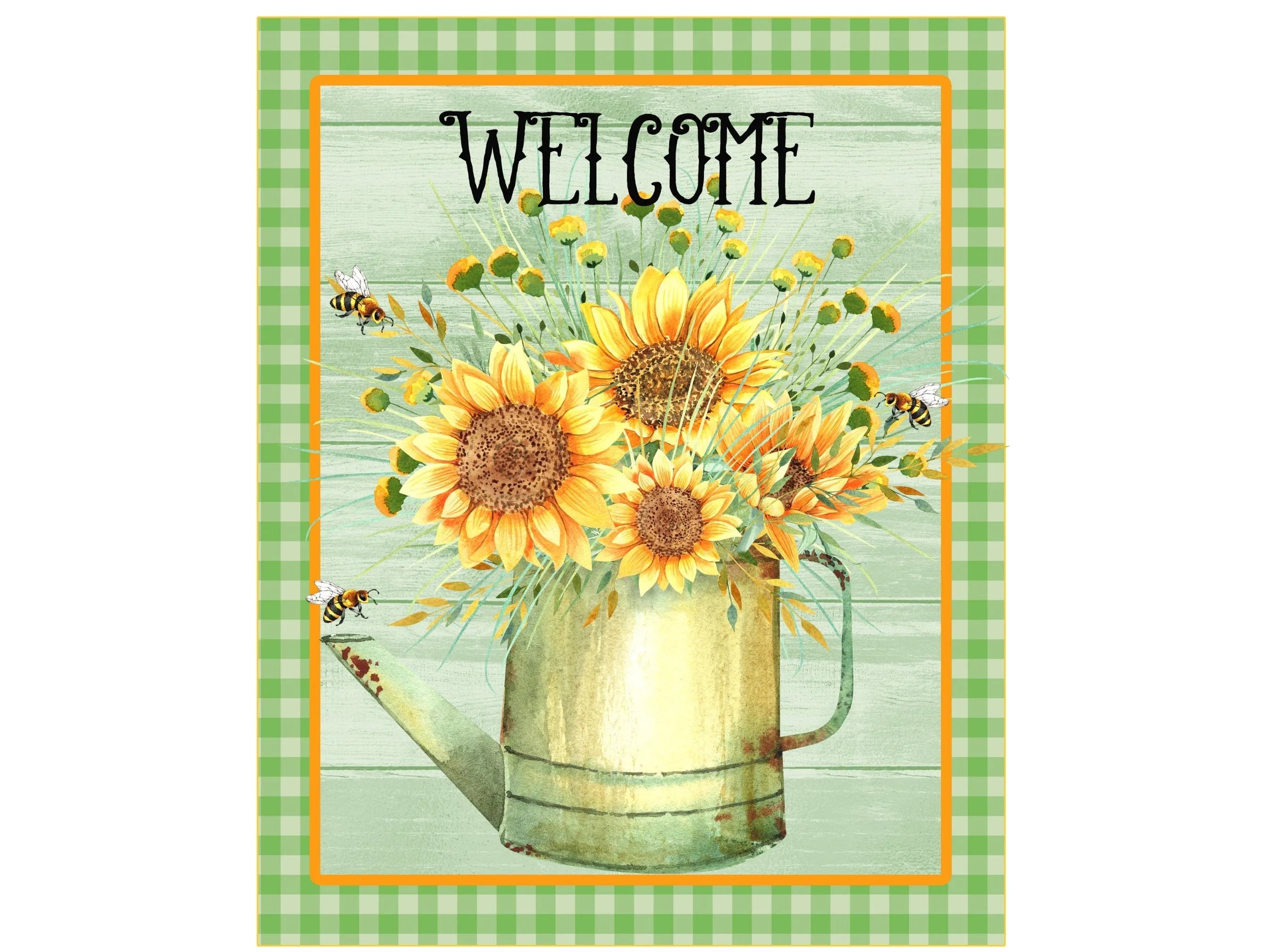 spring bees and rusty water can floral painting wreath sign, bees on flowers with watering can wall art