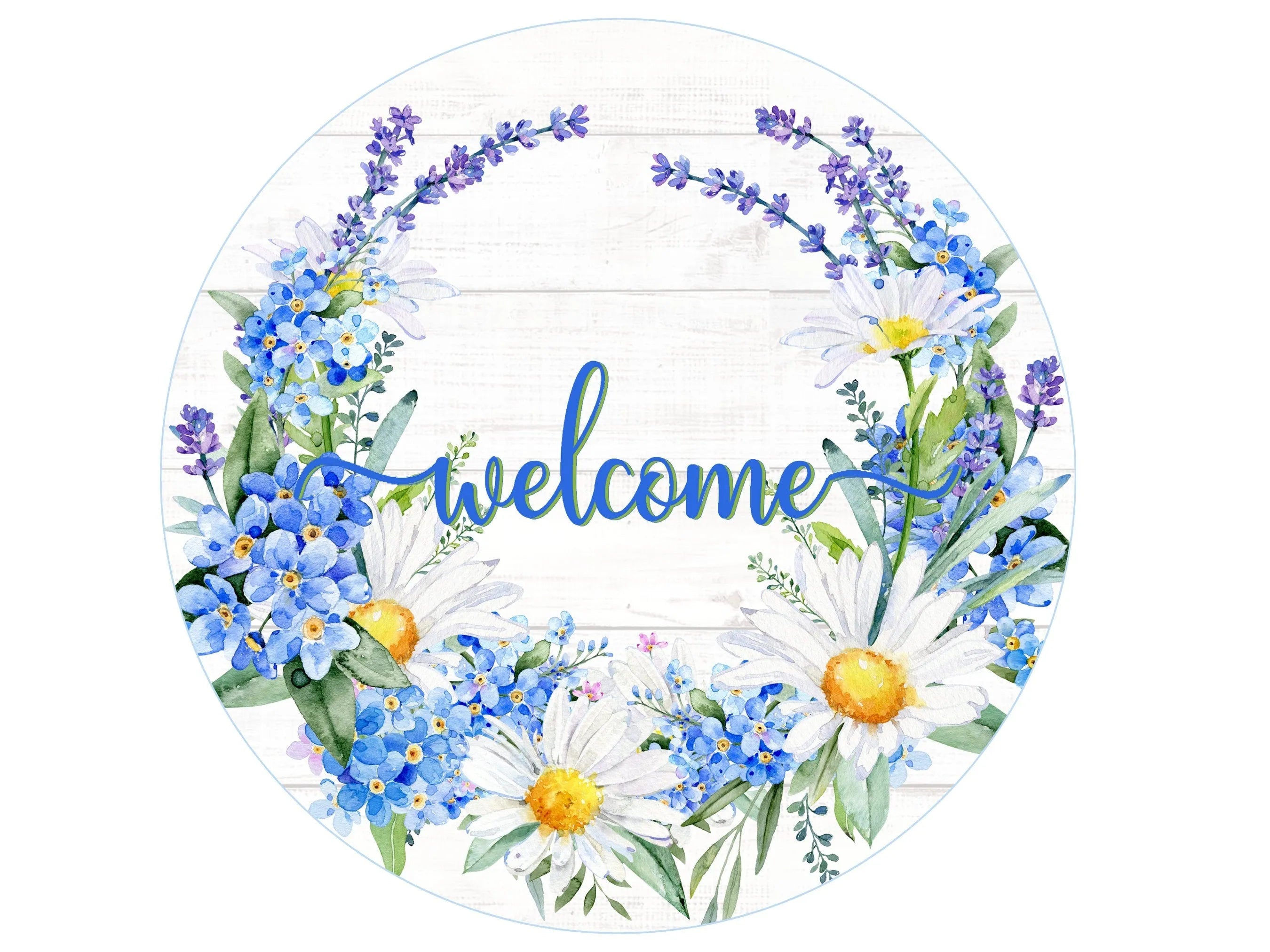 spring daisy blue bonnets lavender wreath sign, purple and white shiplap farmhouse wall art