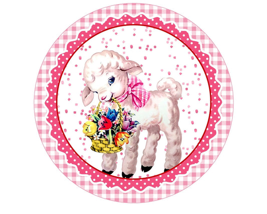 Spring lamb wreath sign, baby girl wreath attachment, baby nursery decor, baby shower party, floral lamb sign, spring wreath attachment