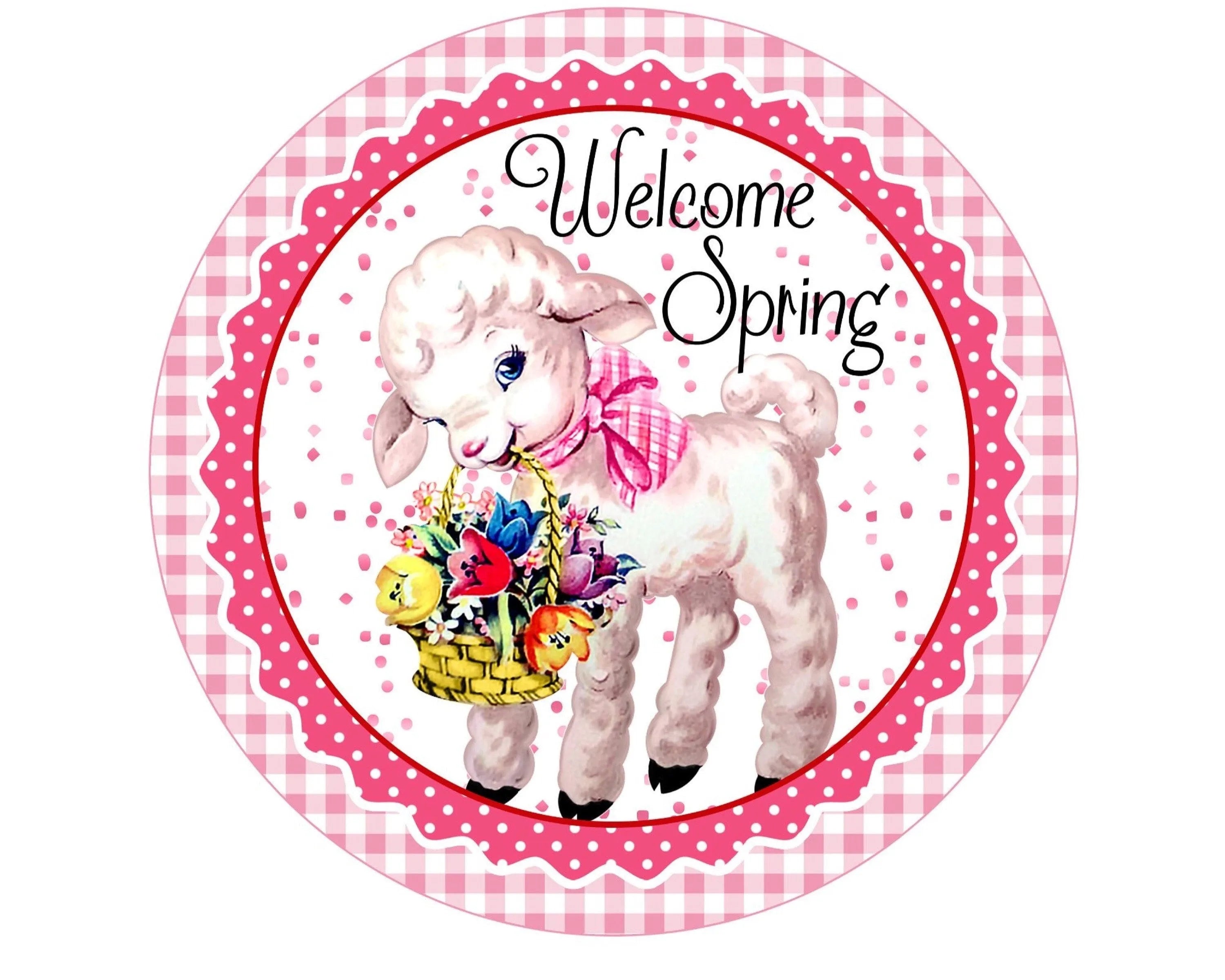 Spring lamb wreath sign, hello spring wreath attachment, baby nursery decor, baby shower party, floral lamb sign, spring wreath attachment