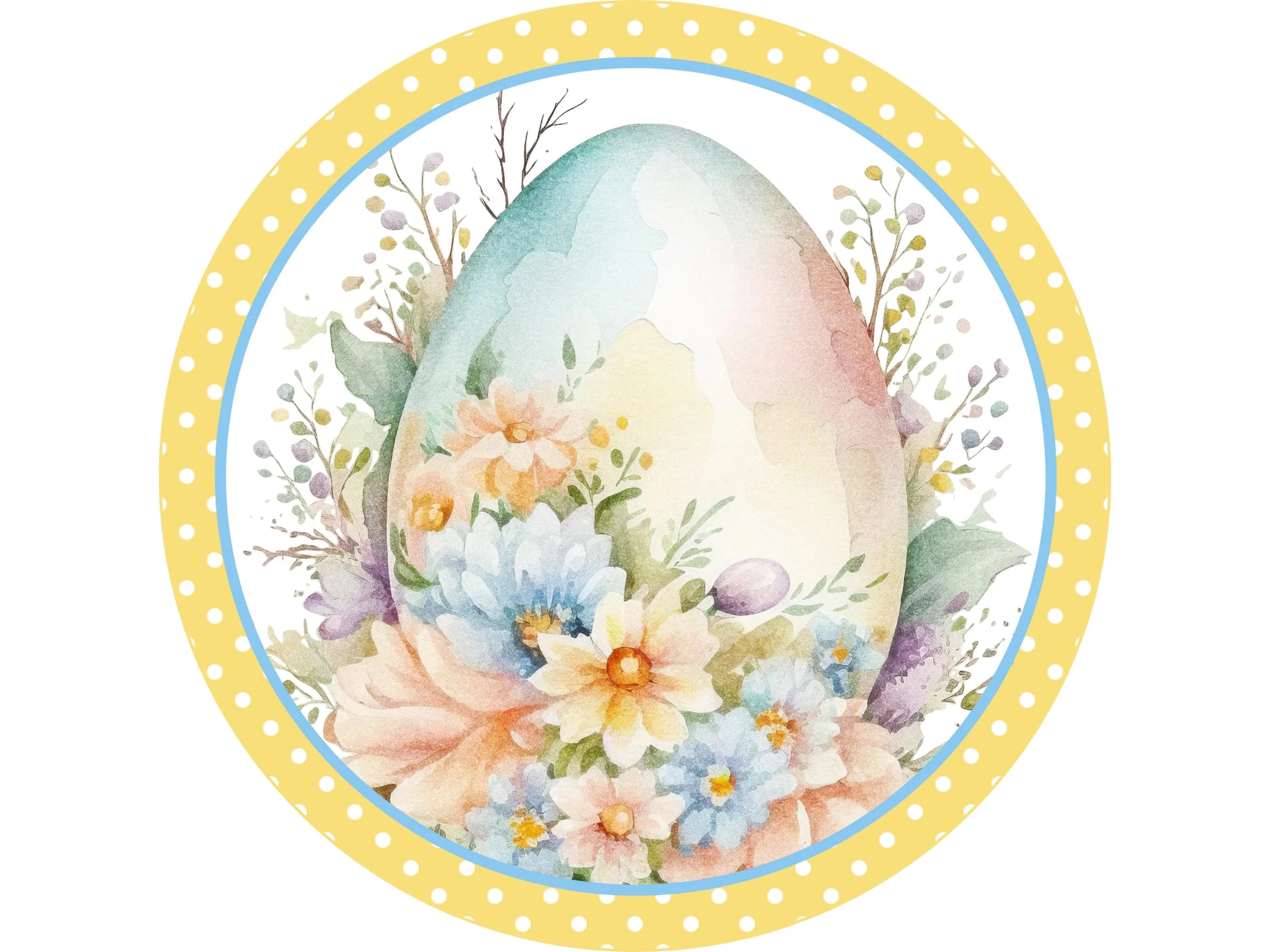 spring pastel egg with flowers wreath sign, pike and white polka Easter egg wall decor, Easter egg hunt decoration