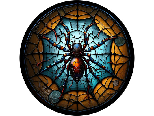 stained glass creepy spider on a web wreath sign, sign for Halloween, sign for October