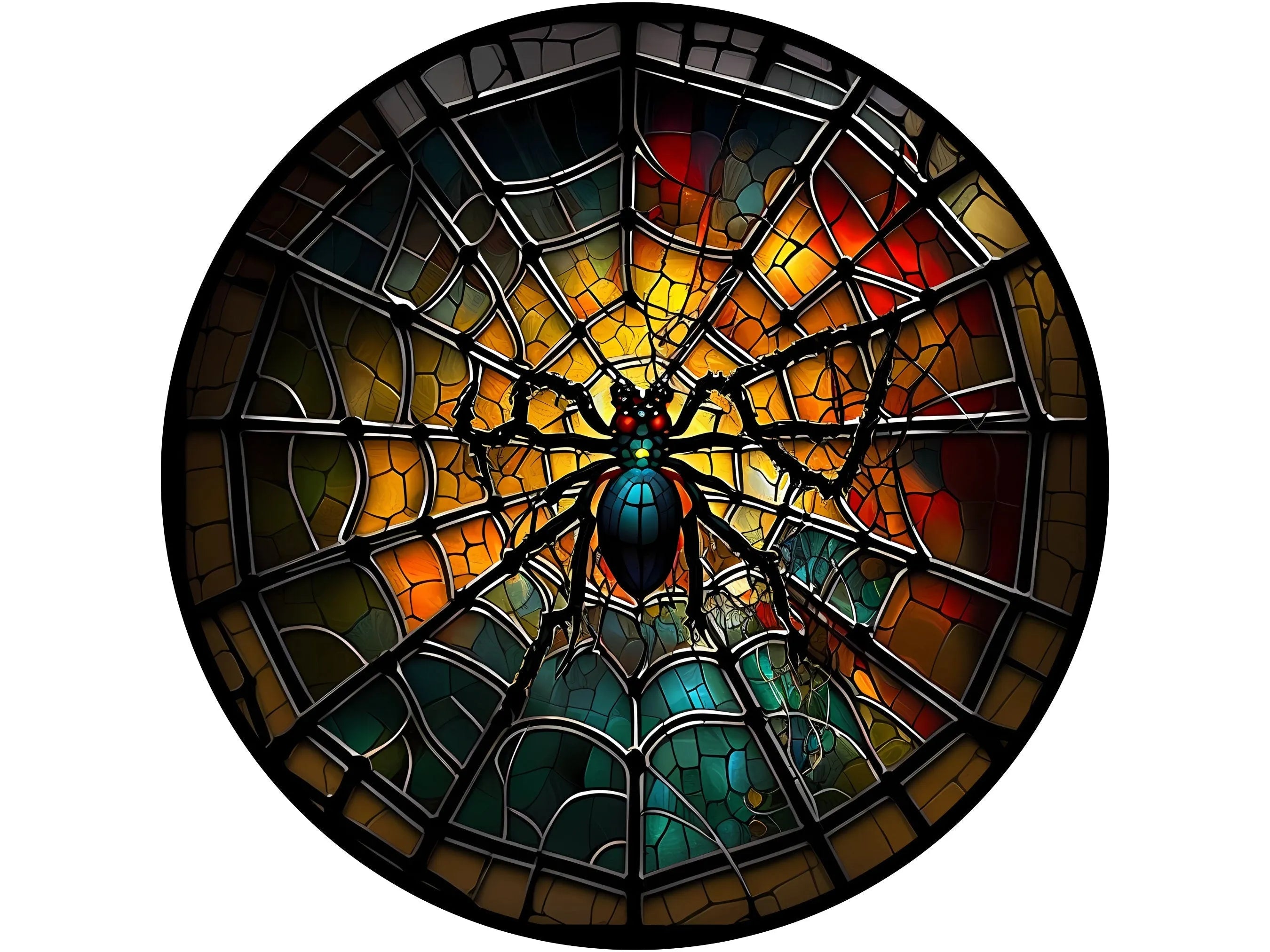 stained glass creepy spider on a web wreath sign, sign for Halloween, sign for October