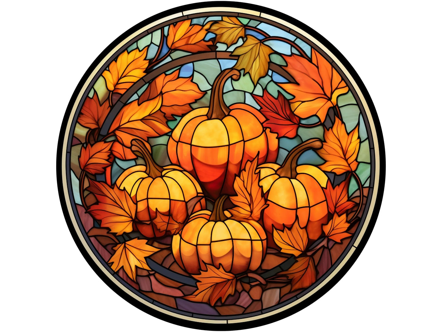 stained glass fall pumpkin patch and leaves wreath sign, sign for September, sign for October, sign for Fall, Sign for November