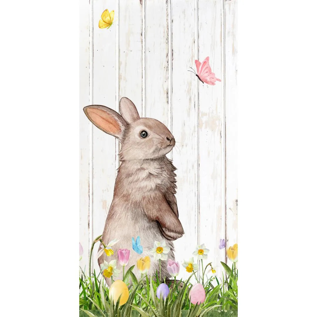 Standing Bunny Easter Sign - Shiplap Spring Decor with Butterflies and Eggs - Vertical Easter Bunny Wall Art