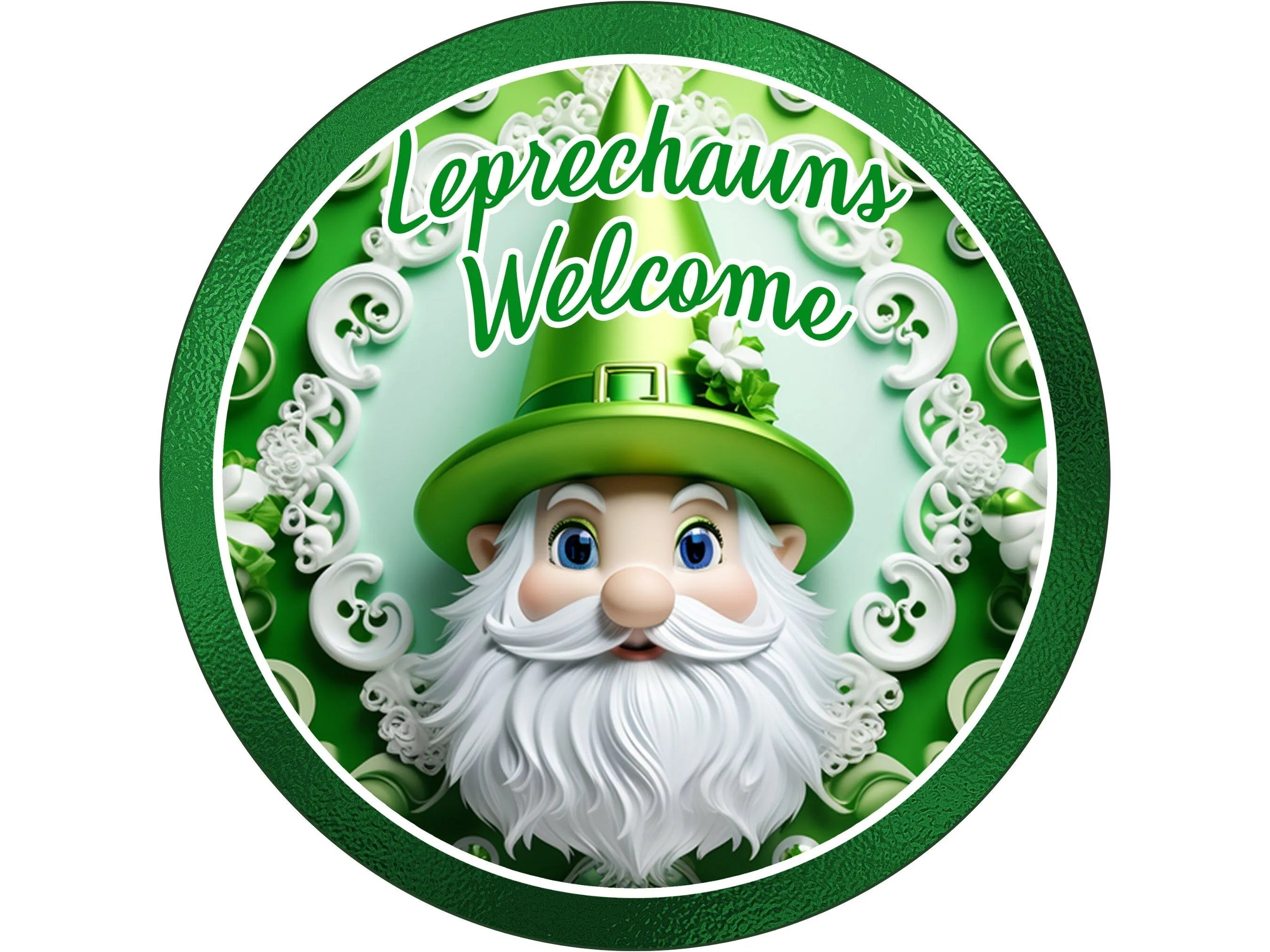 St Patrick's Day Gnome green and white wreath sign, leprechaun gnome wall art, sign for March