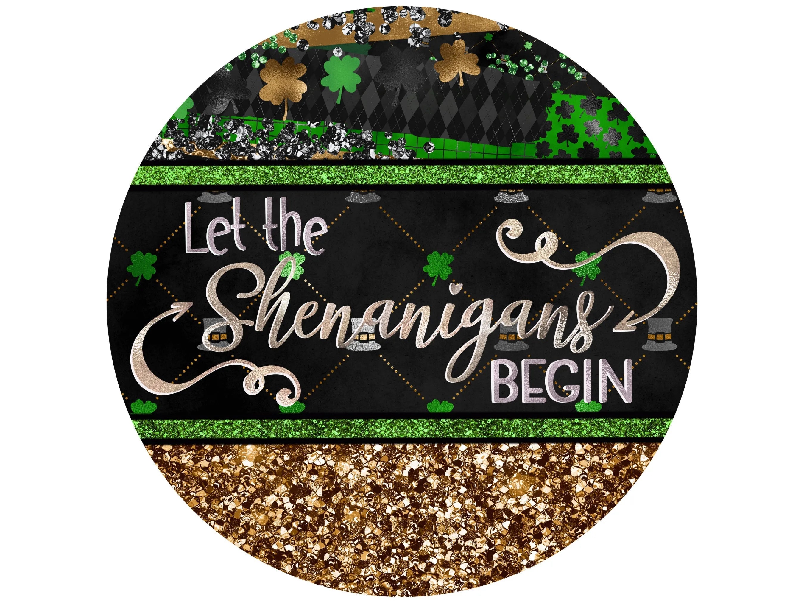 St Patrick's Day wreath sign, gold glitter Saint Patrick's day sign, shamrock metal sign,