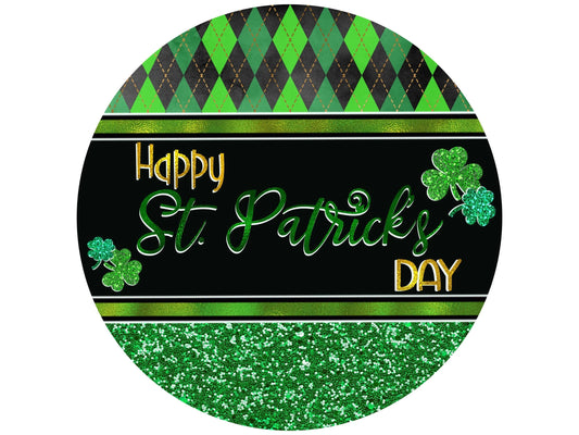 St Patrick's Day wreath sign, green glitter Saint Patrick's day sign, shamrock metal sign,