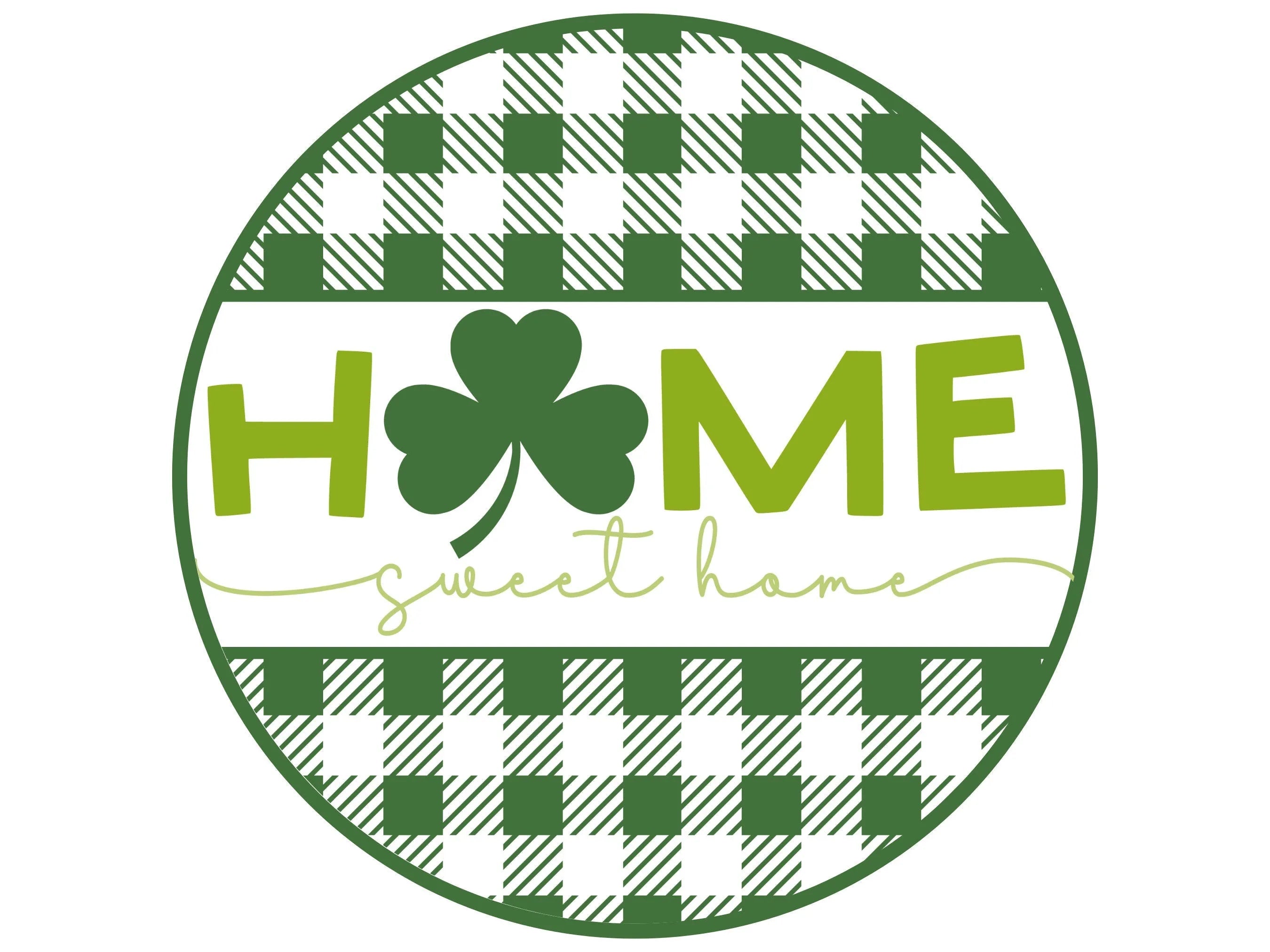 farmhouse welcome green buffalo check wreath sign, four leaf clover sign, sign for March, sign for luck