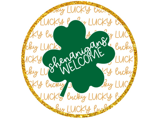 St Patrick's Day wreath sign, green glitter Saint Patrick's day sign, shamrock metal sign,