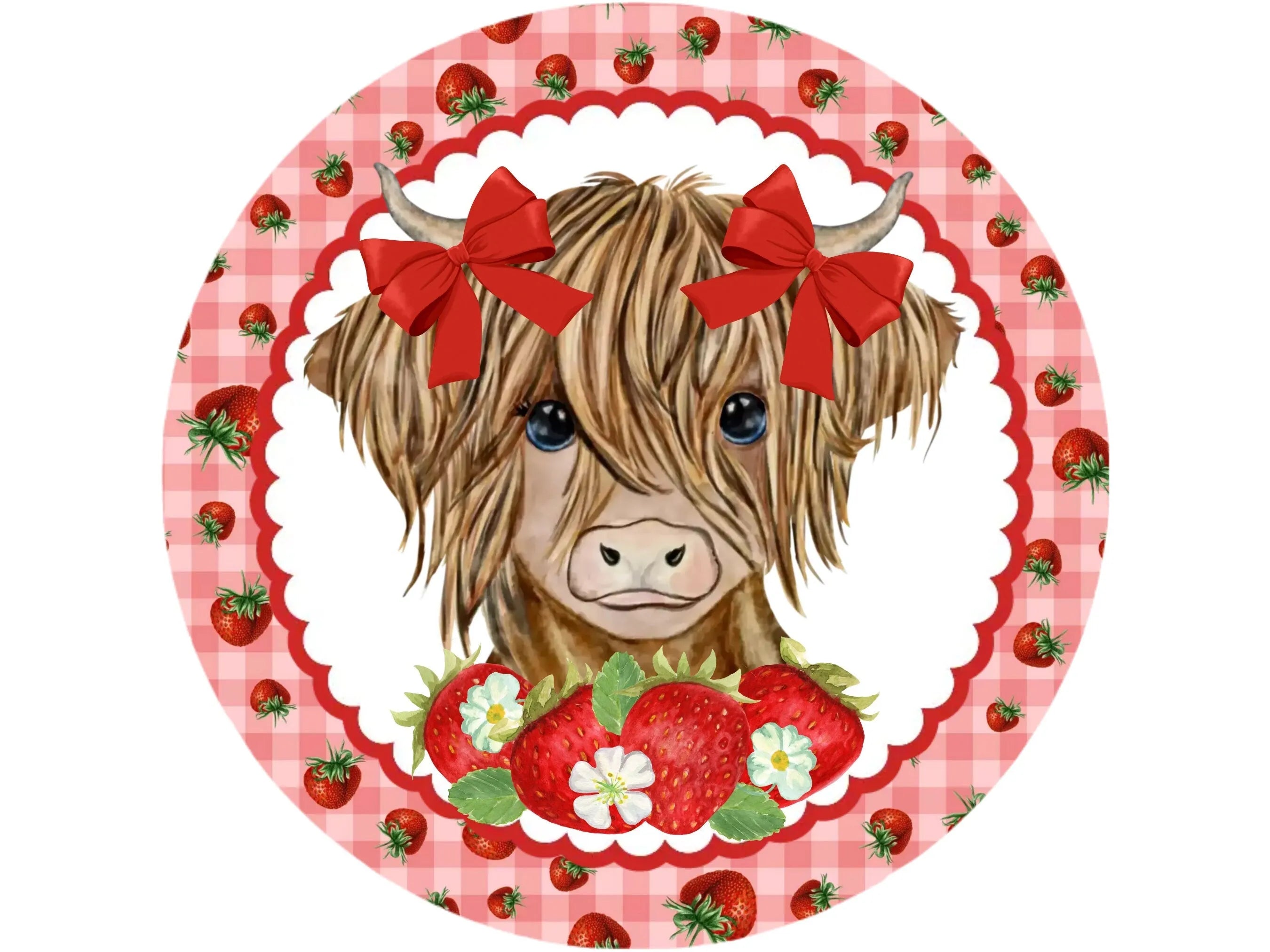 strawberry shiplap baby highland cow welcome wreath sign, young highland cow welcome sign, farm life welcome sign, farmhouse baby cow sign