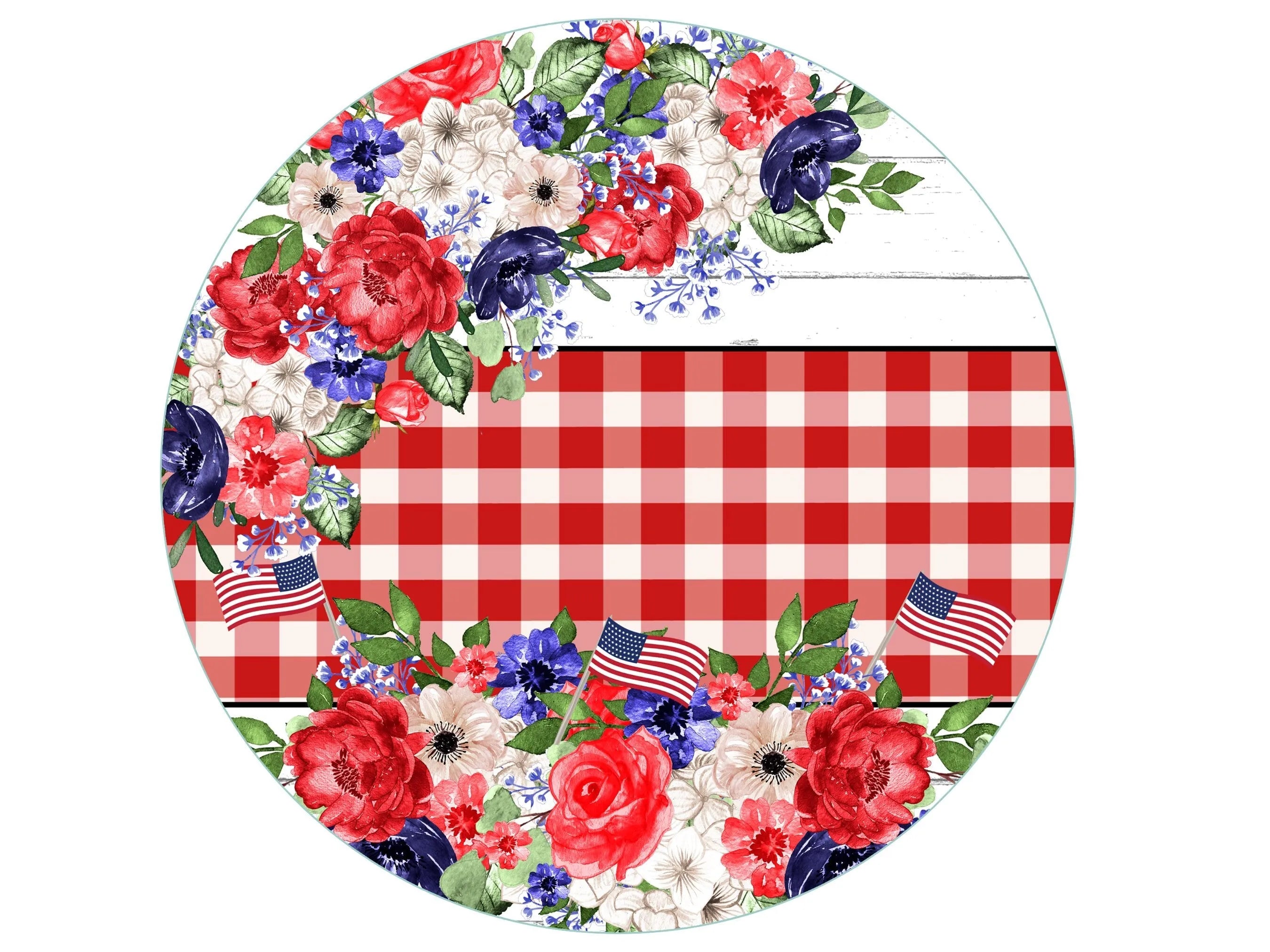 summer floral welcome patriotic wreath sign, floral American flag wreath attachment, floral patriotic wall art, patriotic welcome sign