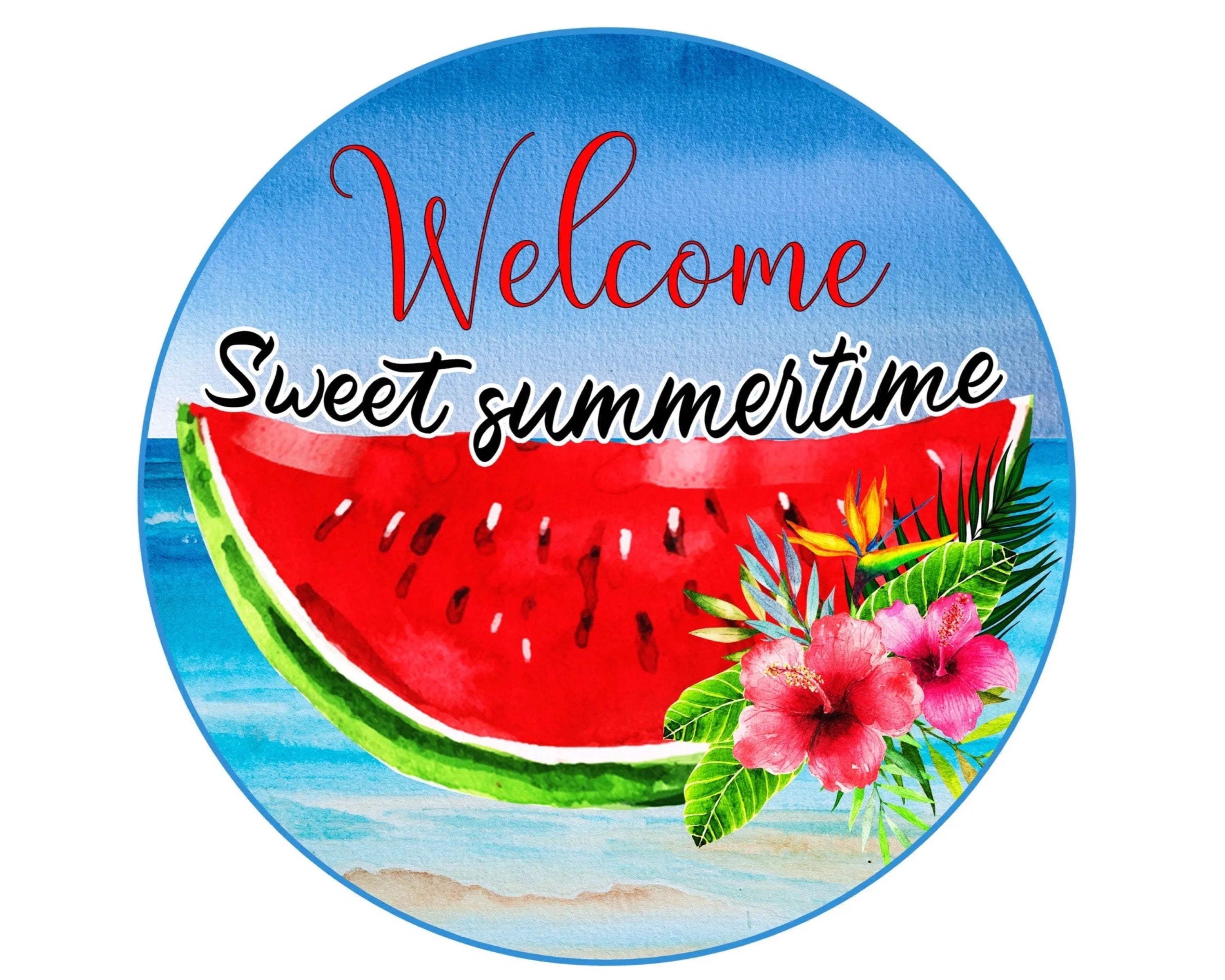 Summertime watermelon sign, fun summertime wreath attachment, watermelon collector, pool party wreath sign, hello summer watermelon sign