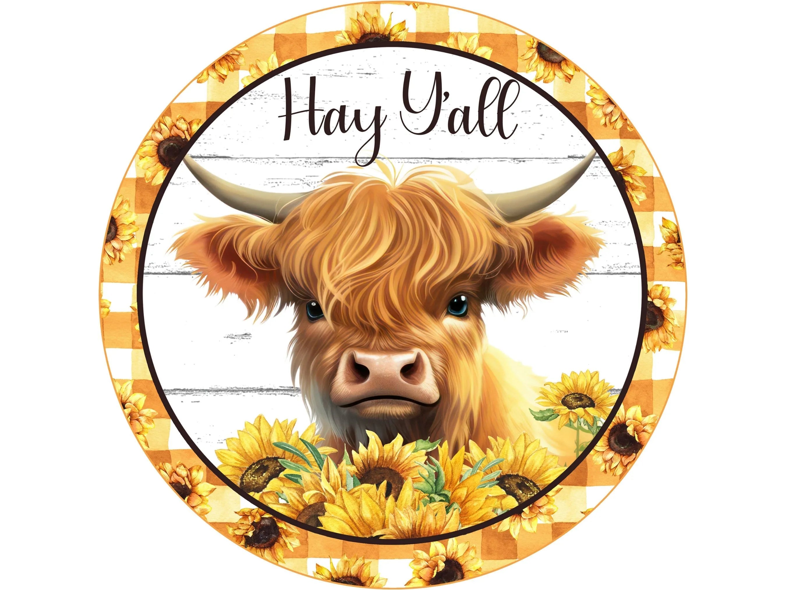 sunflower shiplap baby highland cow welcome wreath sign, young highland cow welcome sign, farm life welcome sign, farmhouse baby cow sign