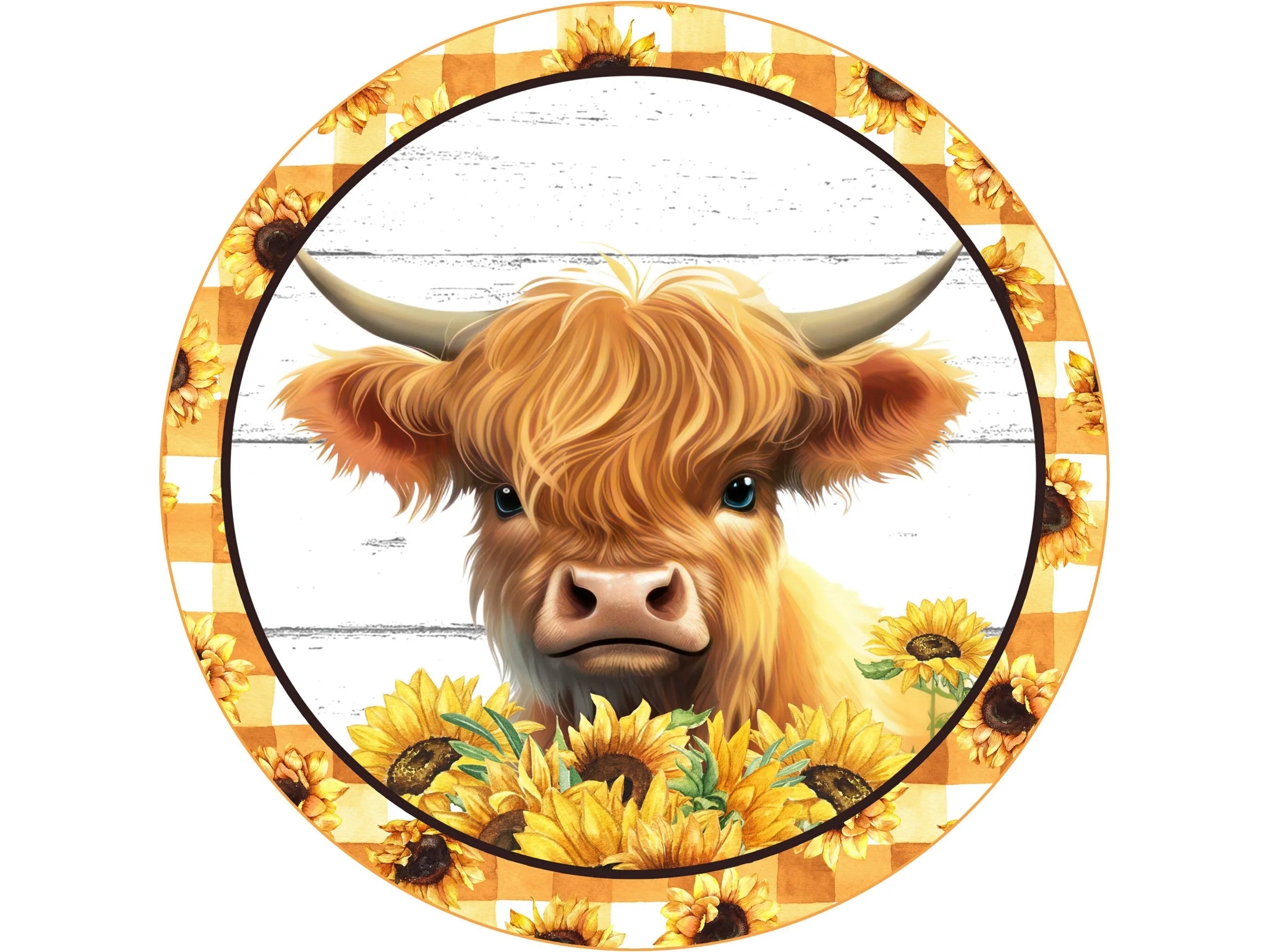 sunflower shiplap baby highland cow welcome wreath sign, young highland cow welcome sign, farm life welcome sign, farmhouse baby cow sign