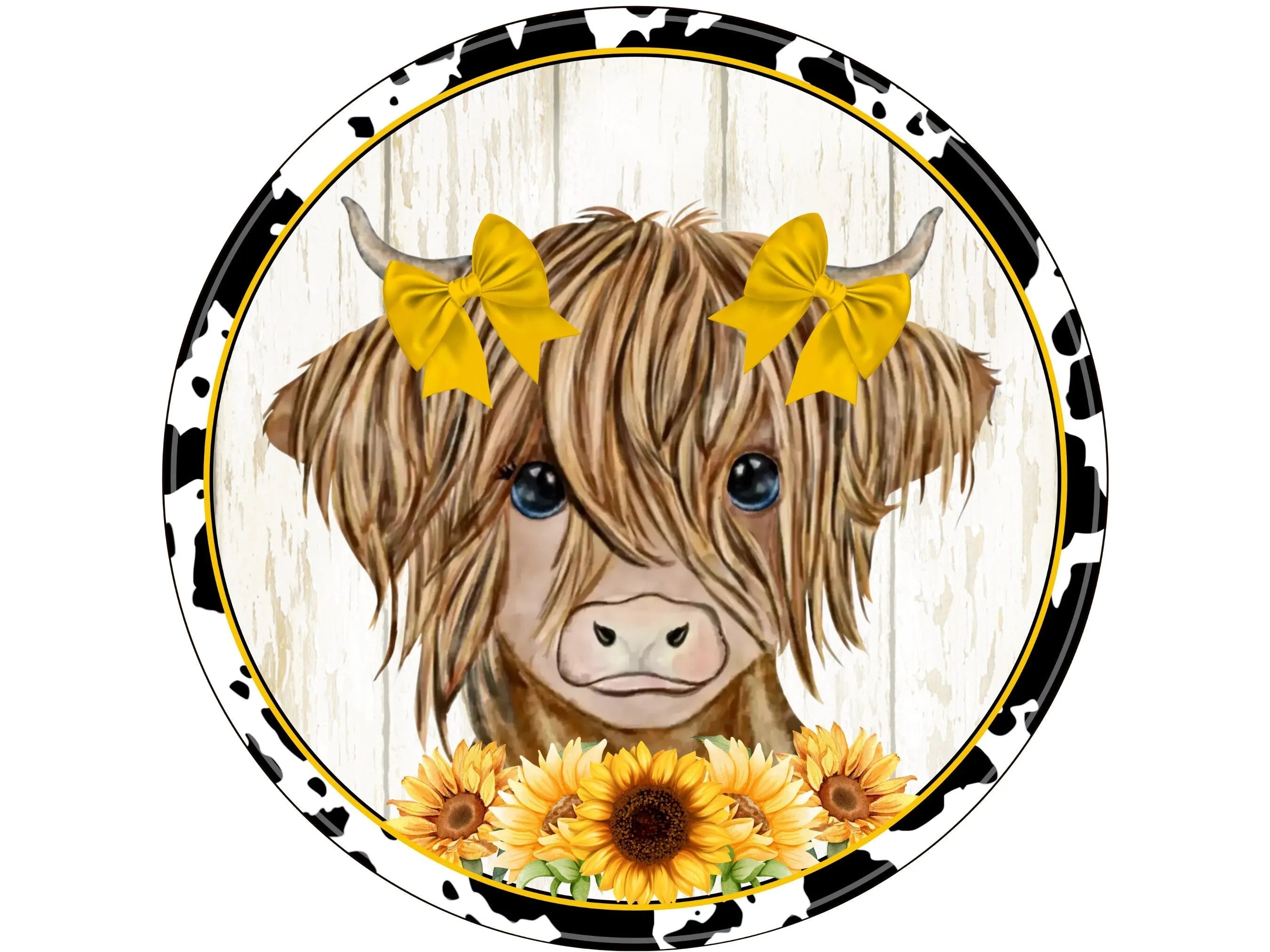 sunflower shiplap baby highland cow welcome wreath sign, young highland cow welcome sign, farm life welcome sign, farmhouse baby cow sign