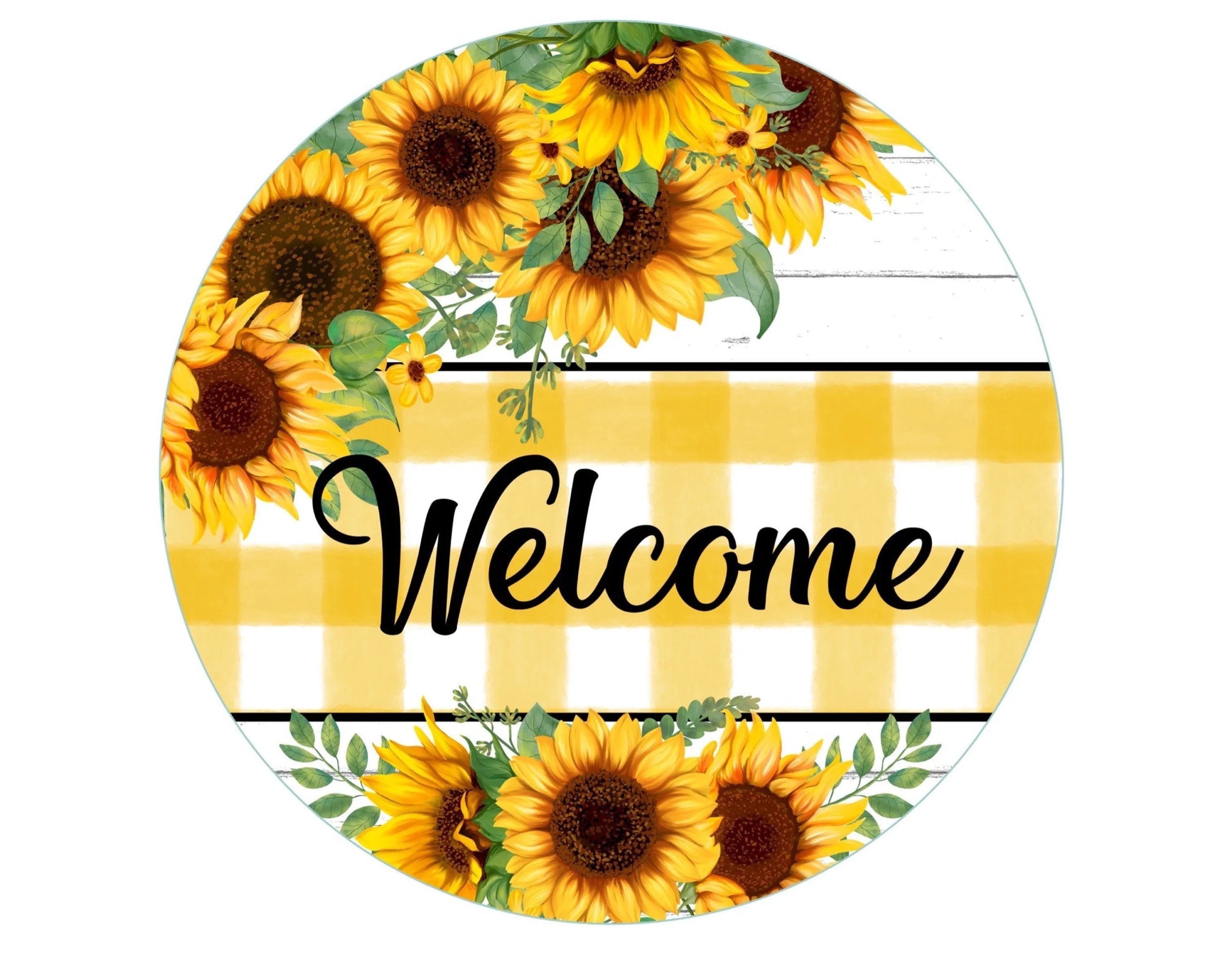 Sunflower wreath sign, buffalo check sign, farmhouse wreath sign, summer wreath sign, sunflower collector, DIY sunflower sign, welcome sign