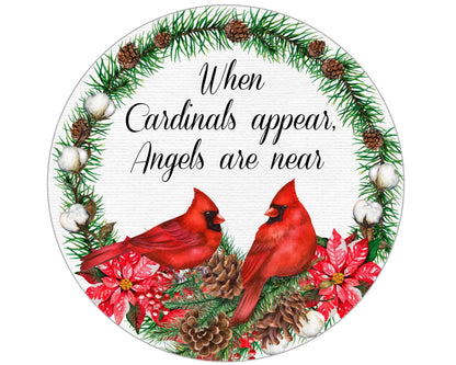 Traditional Red Cardinal Christmas wreath sign, Cardinal and Angel  wreath attachment, holiday Cardinal wall art, pair of red cardinals sign