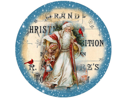 Traditional Santa Claus Christmas wreath sign, Classic Saint Nick wreath attachment, Old World Santa Clause wall art, vintage Santa sign