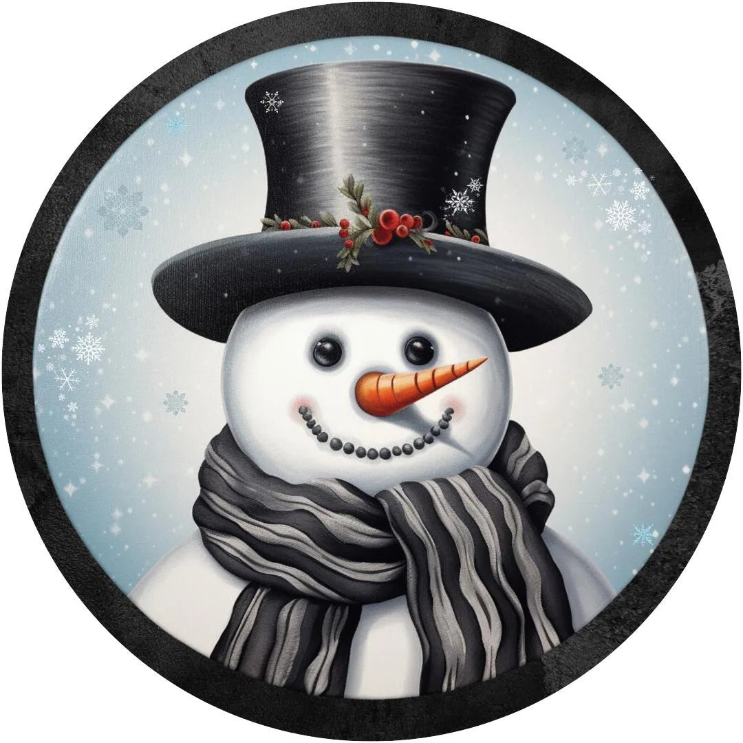 Traditional Snowman Sign with Black Top Hat Christmas Decor, Snowman Wall Art, Holiday Winter Wreath, Christmas Door Decor