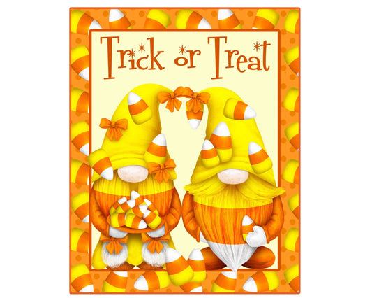 trick or treat wreath sign, candy corn sign, Halloween gnome sign, trick or treat decor, candy corn gnome decor, gnome couple sign