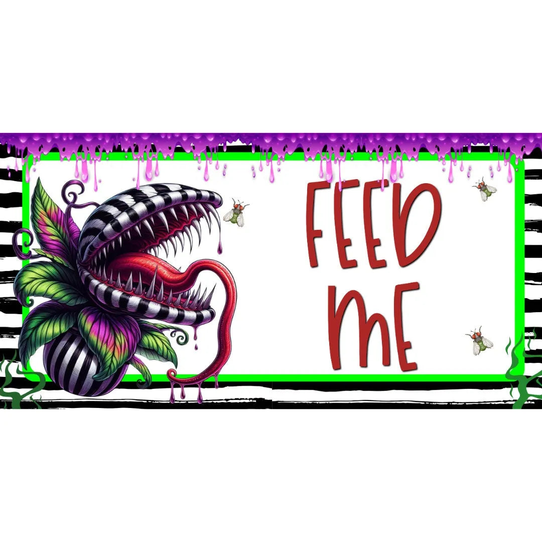 Venus Fly Trap Feed Me Sign, Halloween Wall Decor, Creepy Plant Art, Gothic Home Decor, Spooky Garden Sign