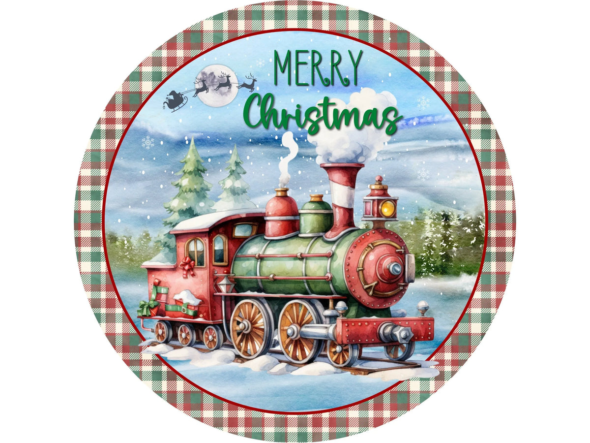 Vintage Christmas Train Festive Winter Holiday Wreath Sign