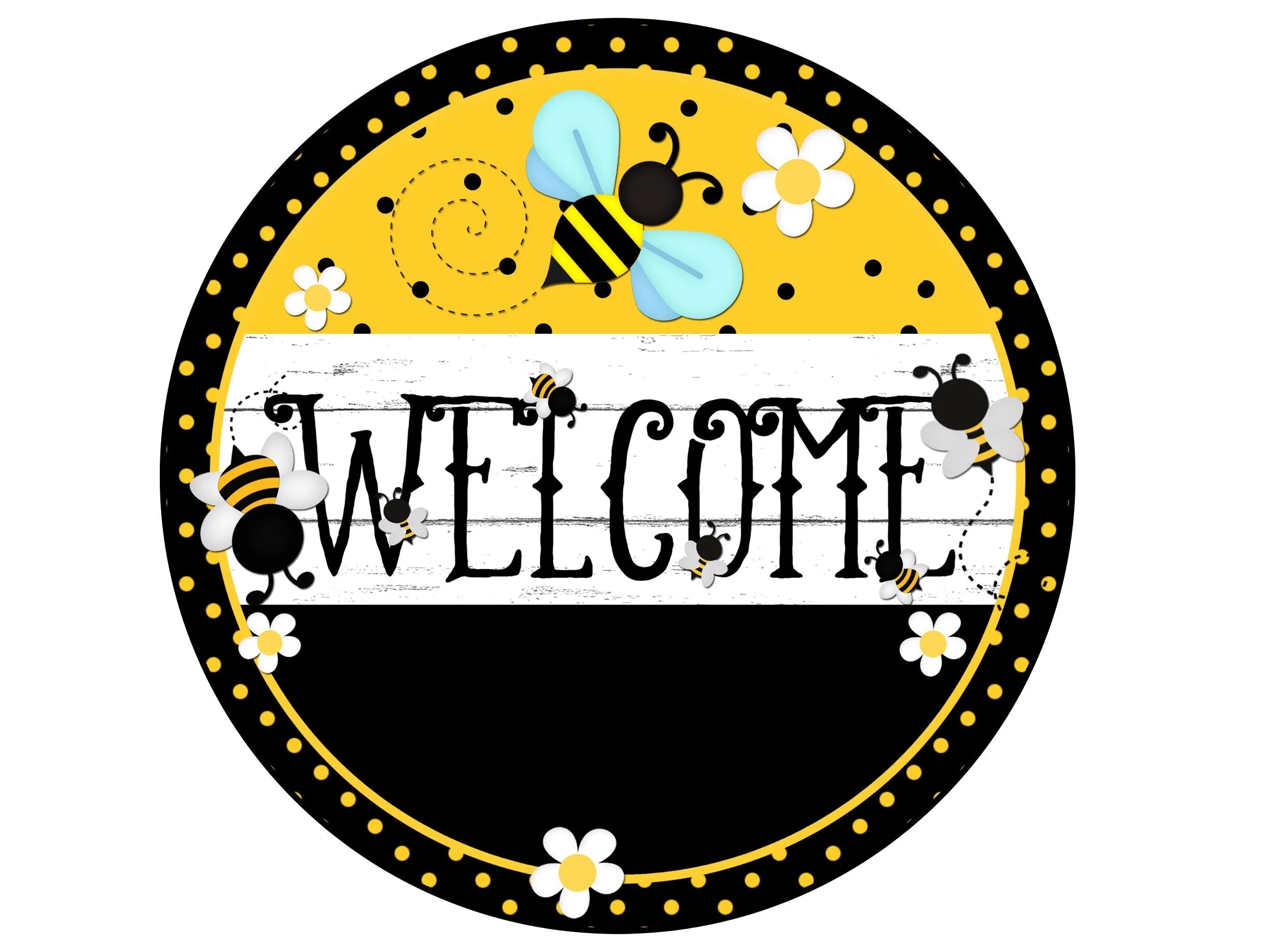 Welcome bee wreath sign, honey comb sign, farmhouse wreath sign, polka dot kitchen sign, bee kitchen sign, round bee welcome sign