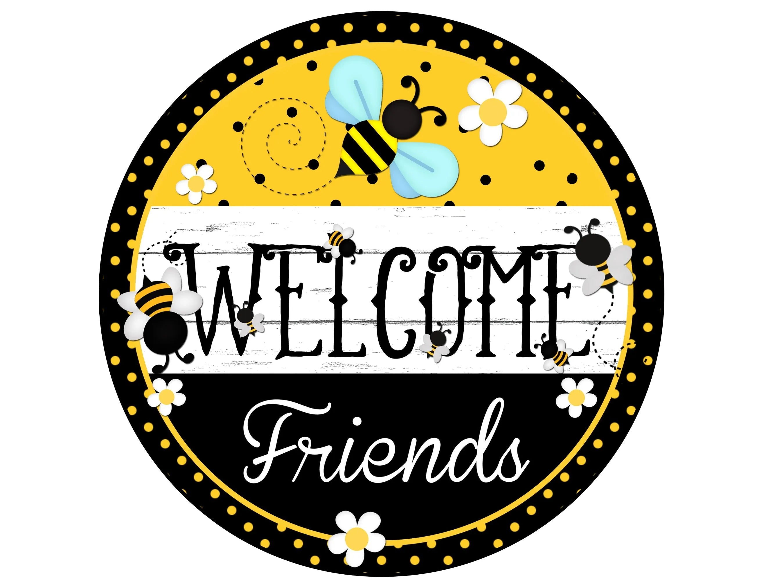 Welcome bee wreath sign, honey comb sign, farmhouse wreath sign, polka dot kitchen sign, bee kitchen sign, round bee welcome sign