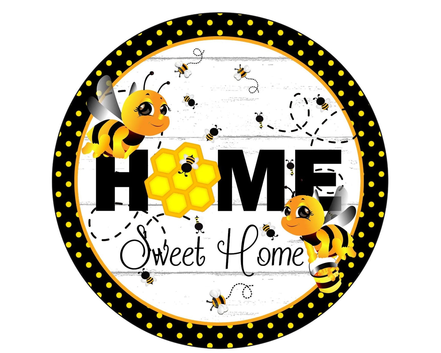 Welcome bee wreath sign, honey comb sign, farmhouse wreath sign, polka dot kitchen sign, bee kitchen sign, round bee welcome sign