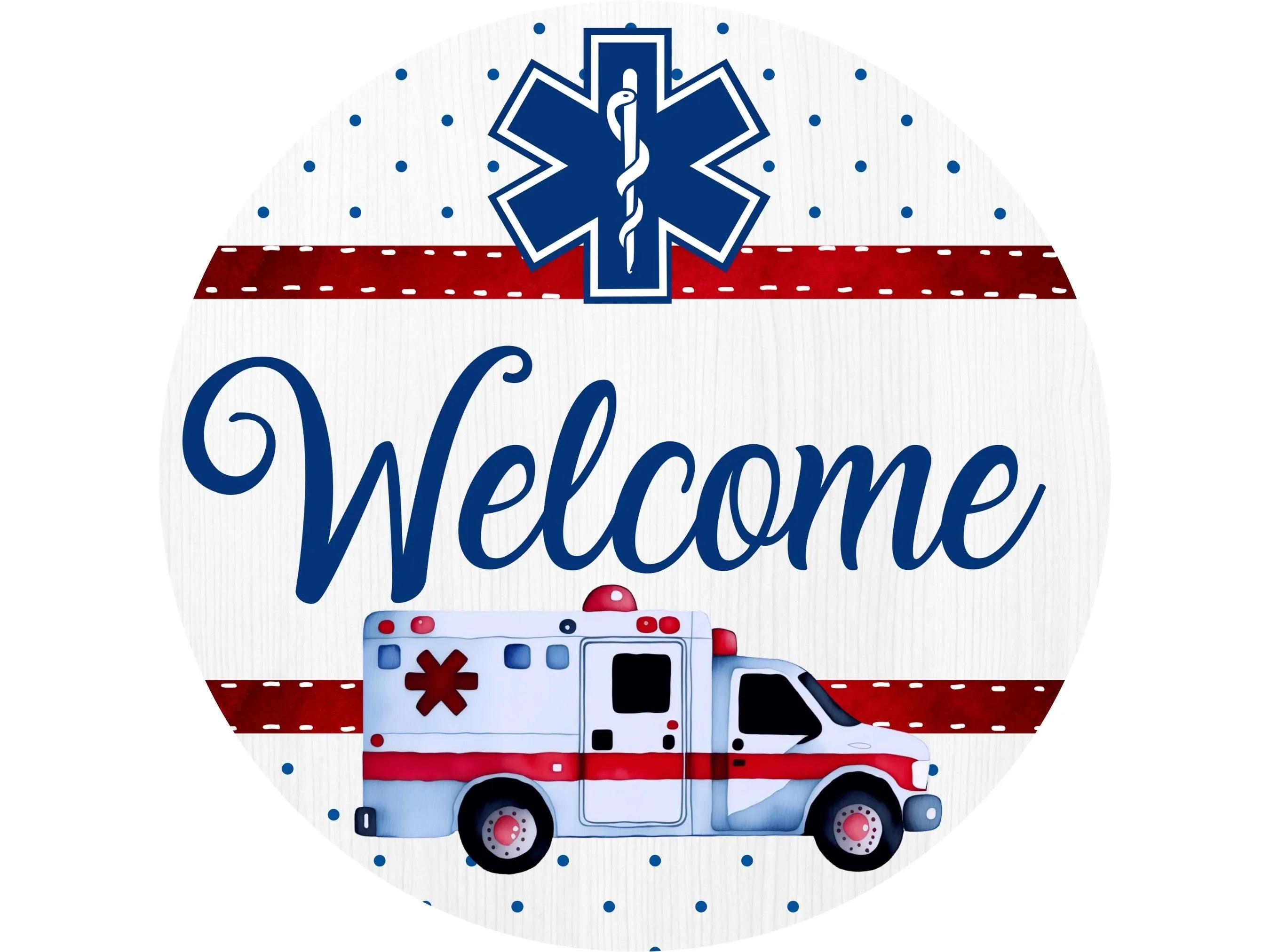 Welcome EMT Sign - Red and Blue Medical Decor - Ambulance Welcome Sign - EMT Wall Art for Emergency Services