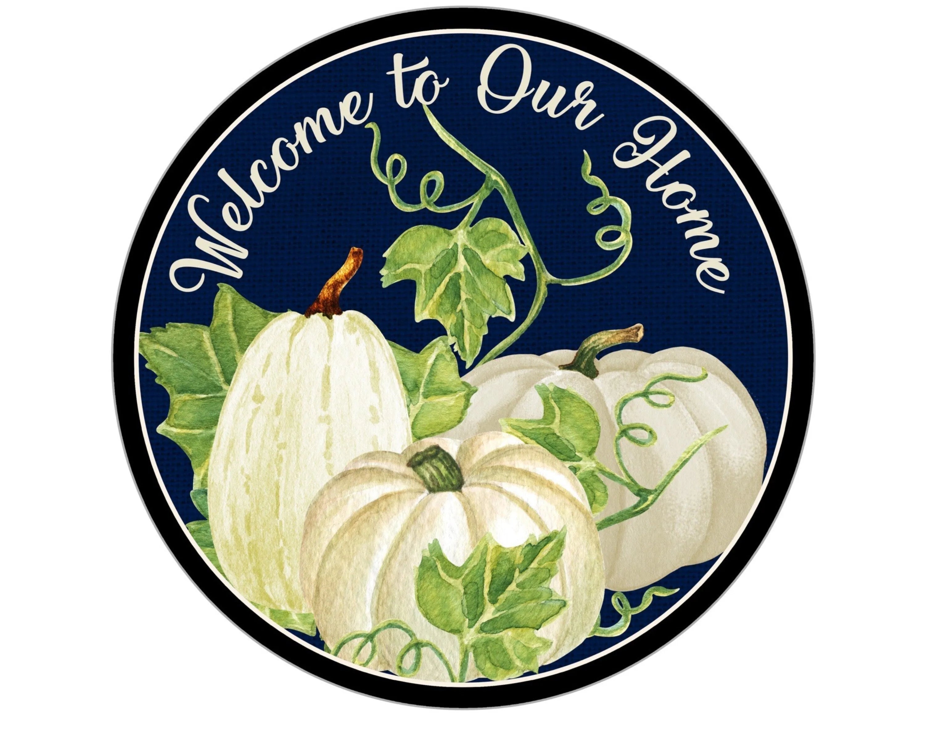 Welcome Fall Wreath Sign, fall pumpkin wreath attachment, white and blue pumpkin decor, pumpkin party, fall party, farmhouse fall sign