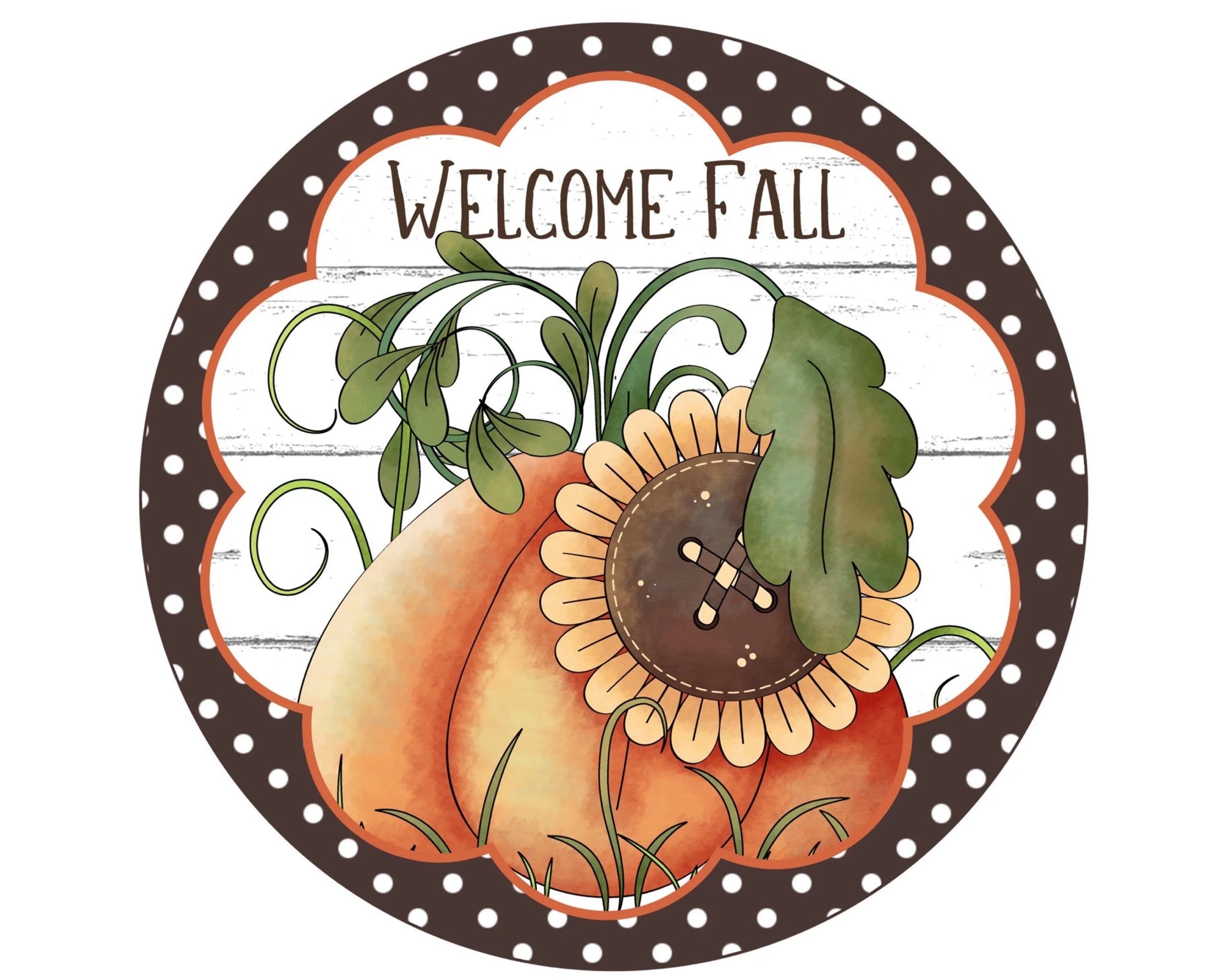 Welcome Fall Wreath Sign, fall pumpkin wreath attachment, pumpkin and sunflower decor, pumpkin party, fall party, farmhouse fall sign