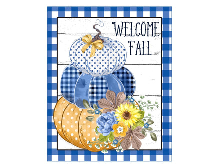 Welcome Fall Wreath Sign, fall pumpkin wreath attachment, pumpkin and sunflower decor, pumpkin party, fall party, farmhouse fall sign