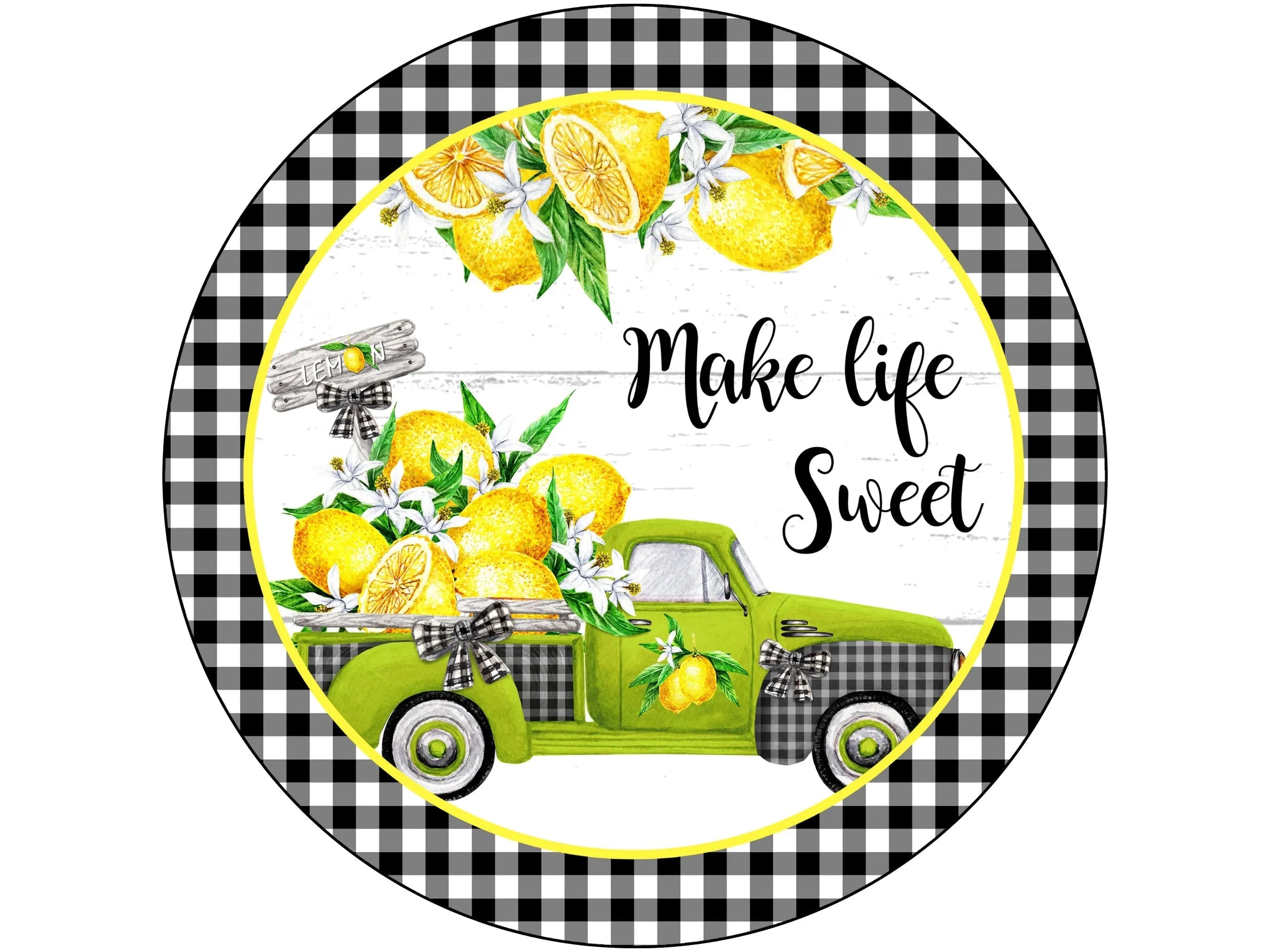 Welcome green antique truck lemon wreath sign with lemon, lemon wreath attachment, summer lemon decor, citrus door hanger, kitchen sign